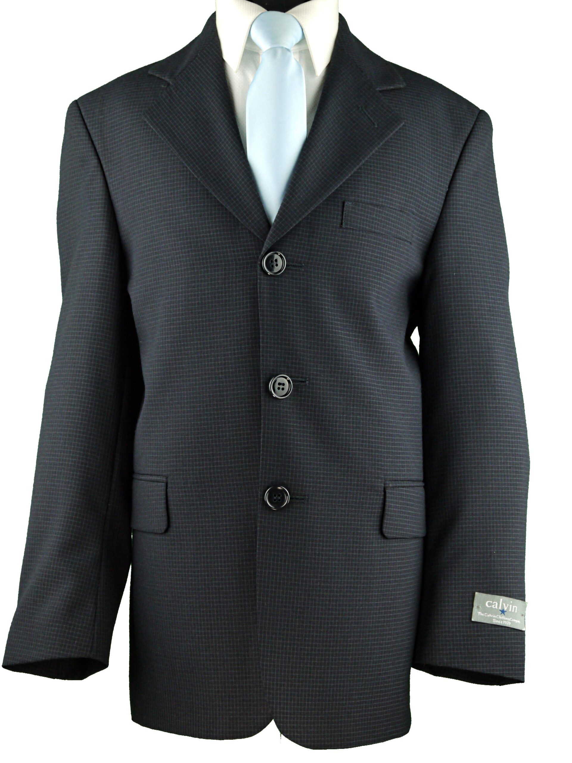 CALVIN Boys Classic Fit Navy Check Suit - Pleated Pants
