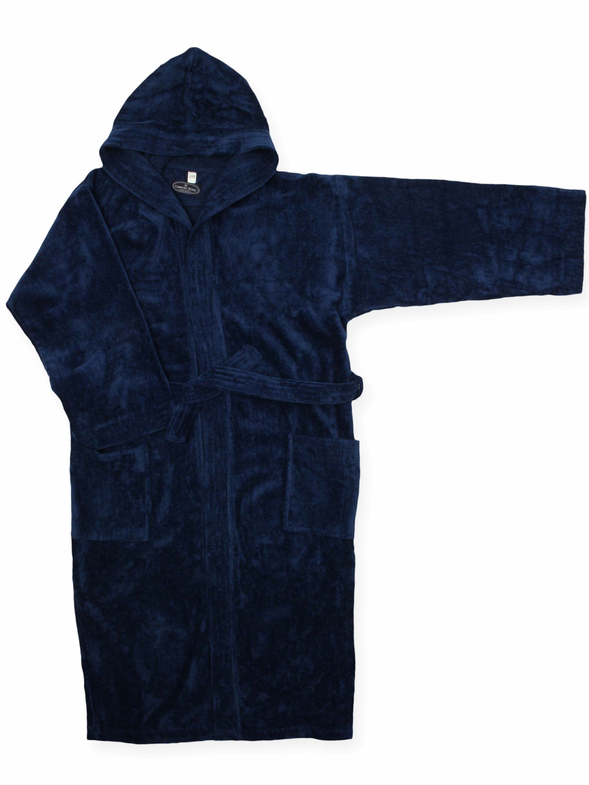 Comfort Zone Boy's Hooded Long-Sleeve Cotton Navy Bathrobe 6013
