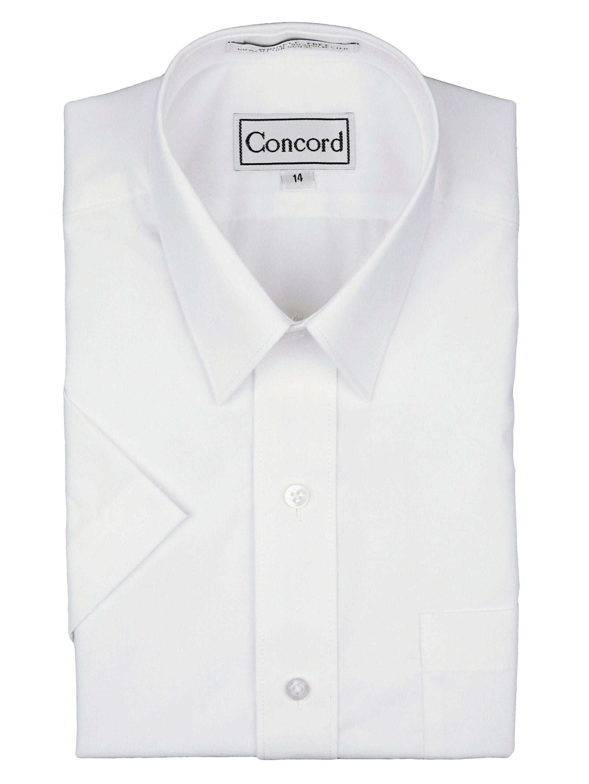 CONCORD Boys Solid White Wrinkle Free Cotton Blend Short Sleeve Dress Shirt