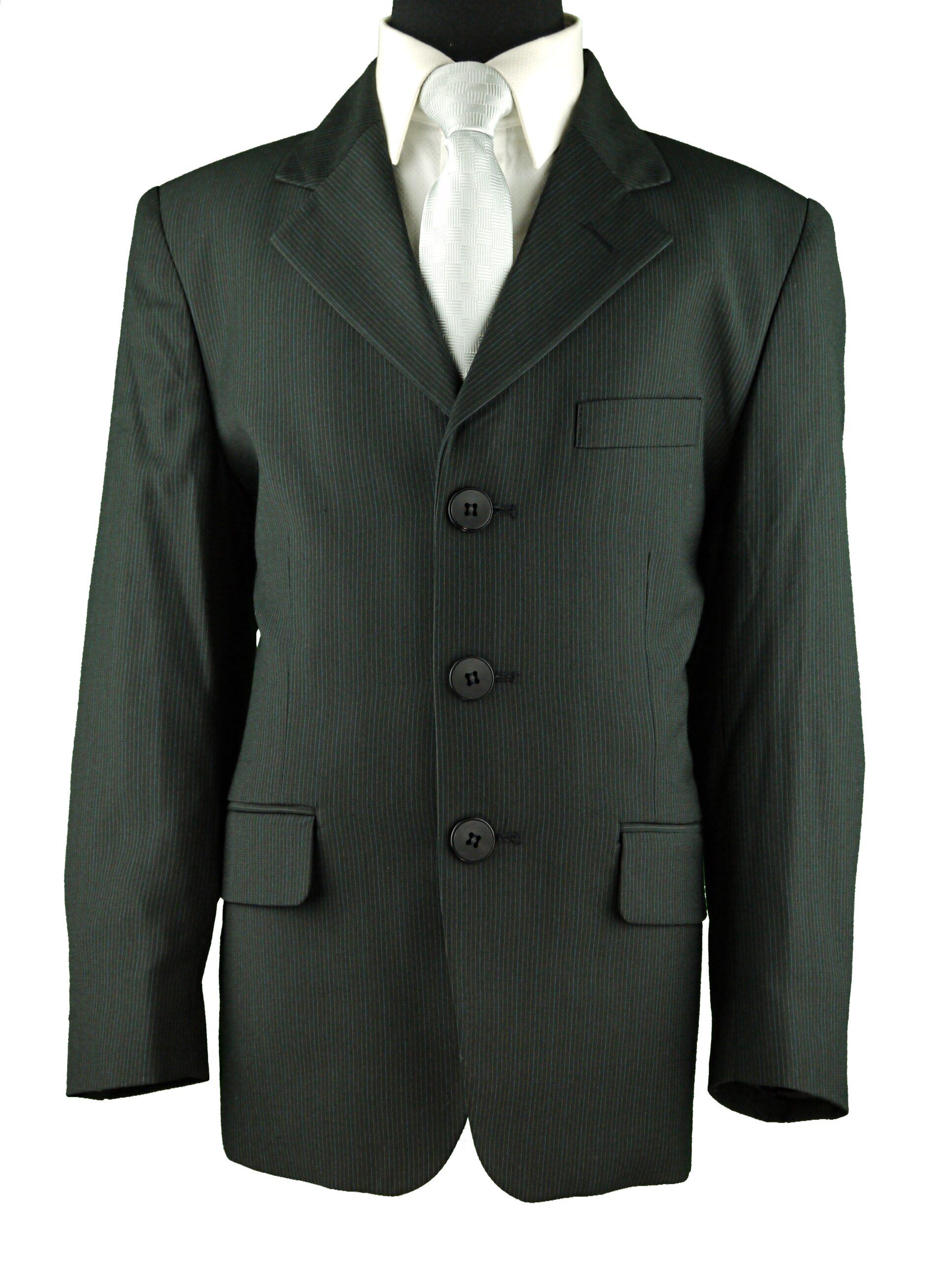 CRIVELLI Boys Classic Fit Black Pinstripe Suit - Pleated Pants