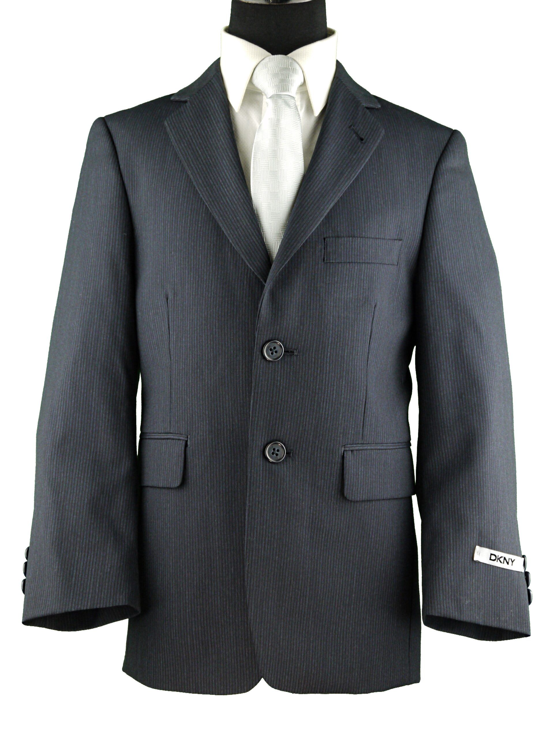 DKNY Boys Classic Fit 100% Wool Navy Pinstripe Suit