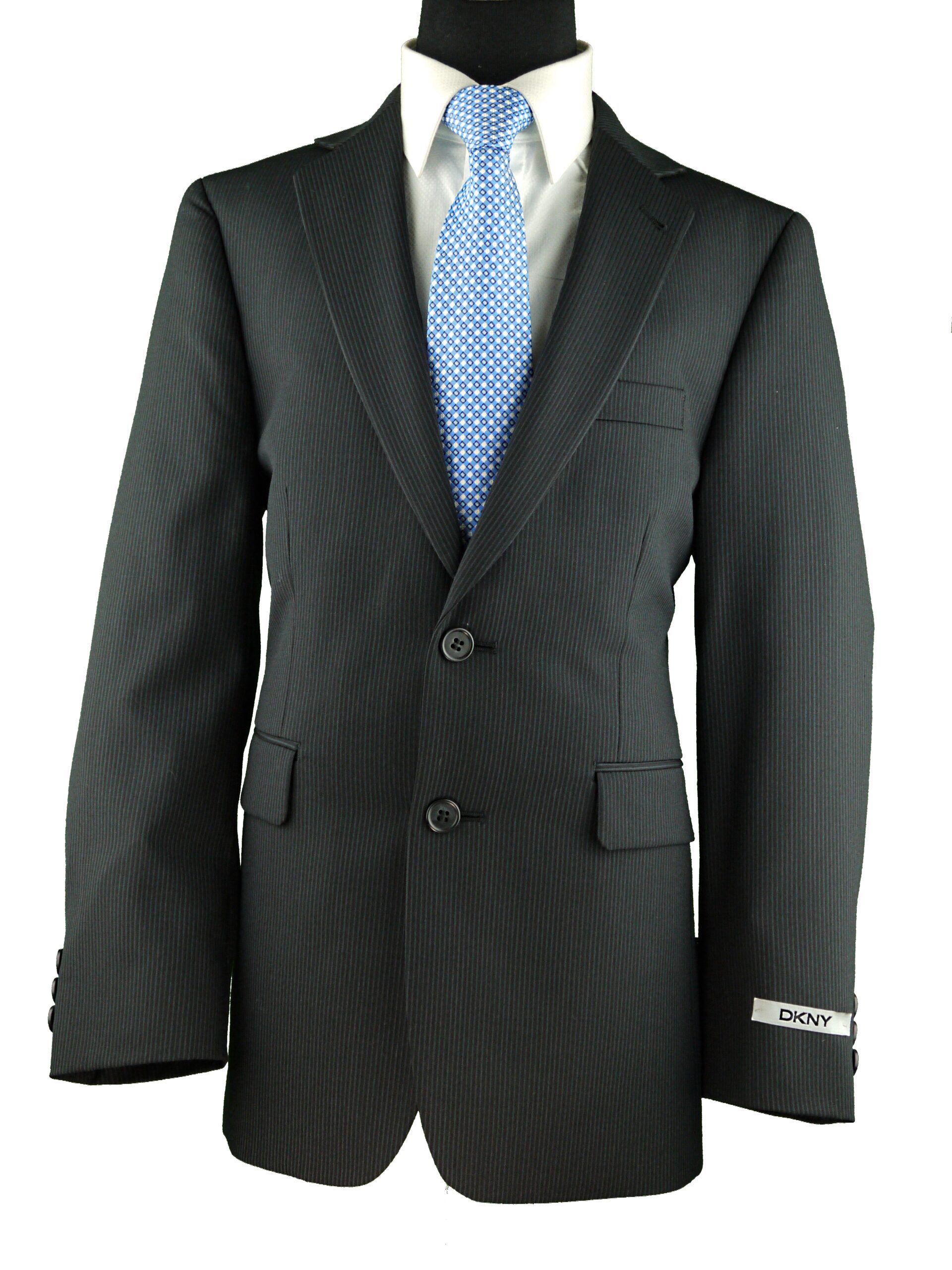 DKNY Boys Classic Fit Black Fine Pinstripe Suit