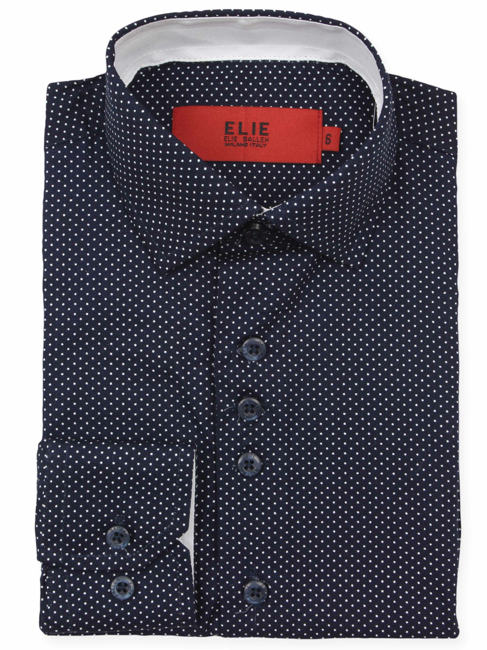 Elie Boy's Slim-Fit Long-Sleeve Navy With White-Dots Dress Shirt. ebsh121-2