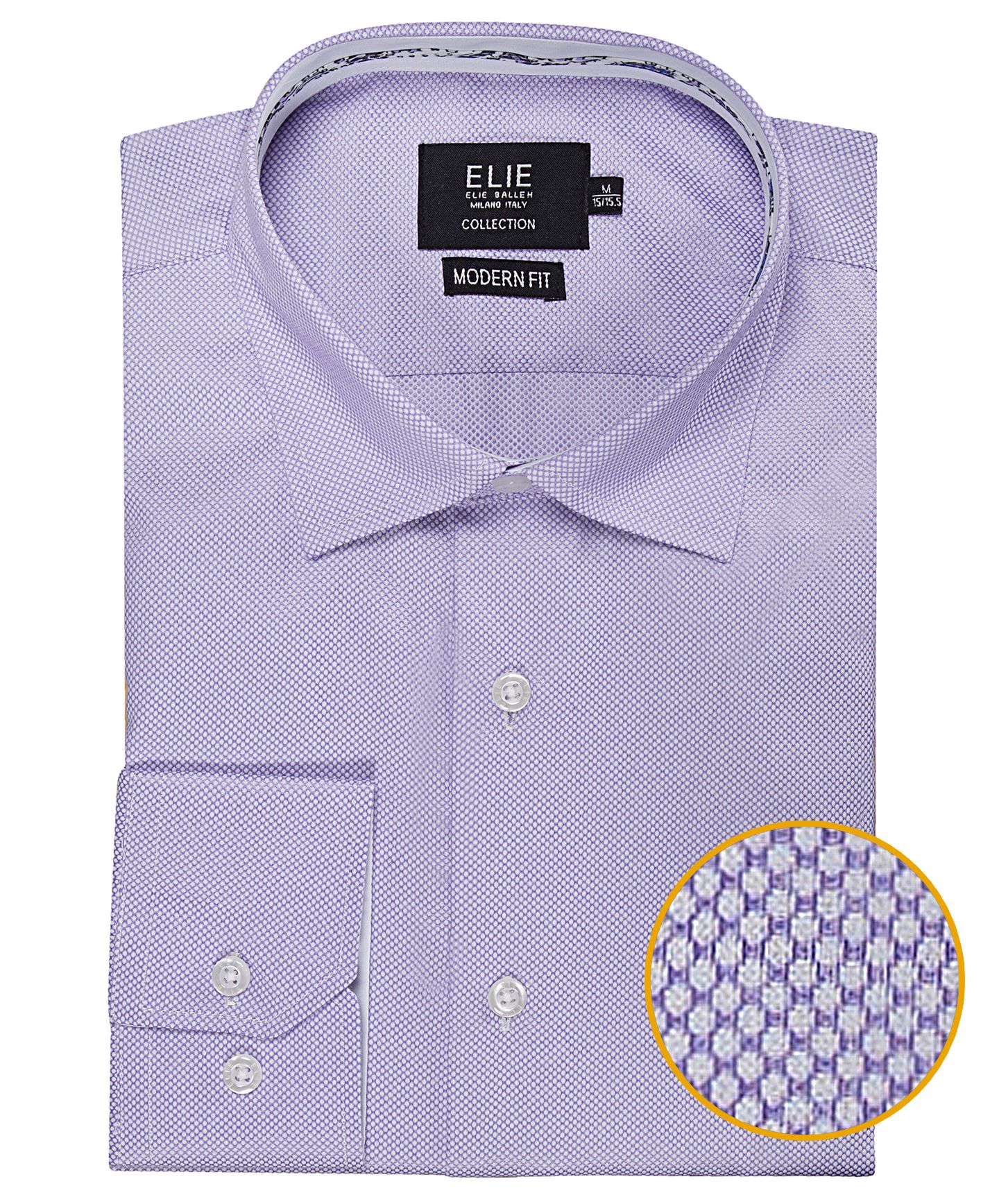 ELIE Men Modern Fit Long Sleeve Wrinkle Free Birdseye Dress Shirt - purple