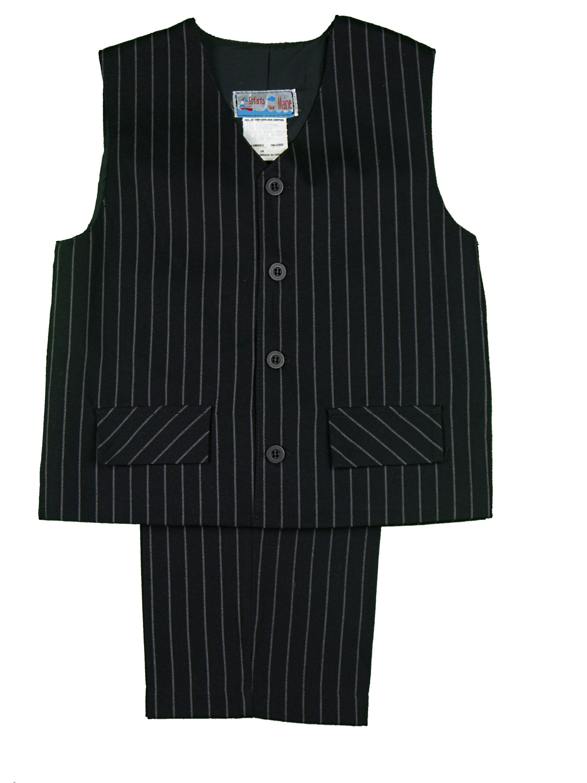 ENFANTS SUR MAINE Boys Classic Fit Black With White Stripe Suit Vest With Pants