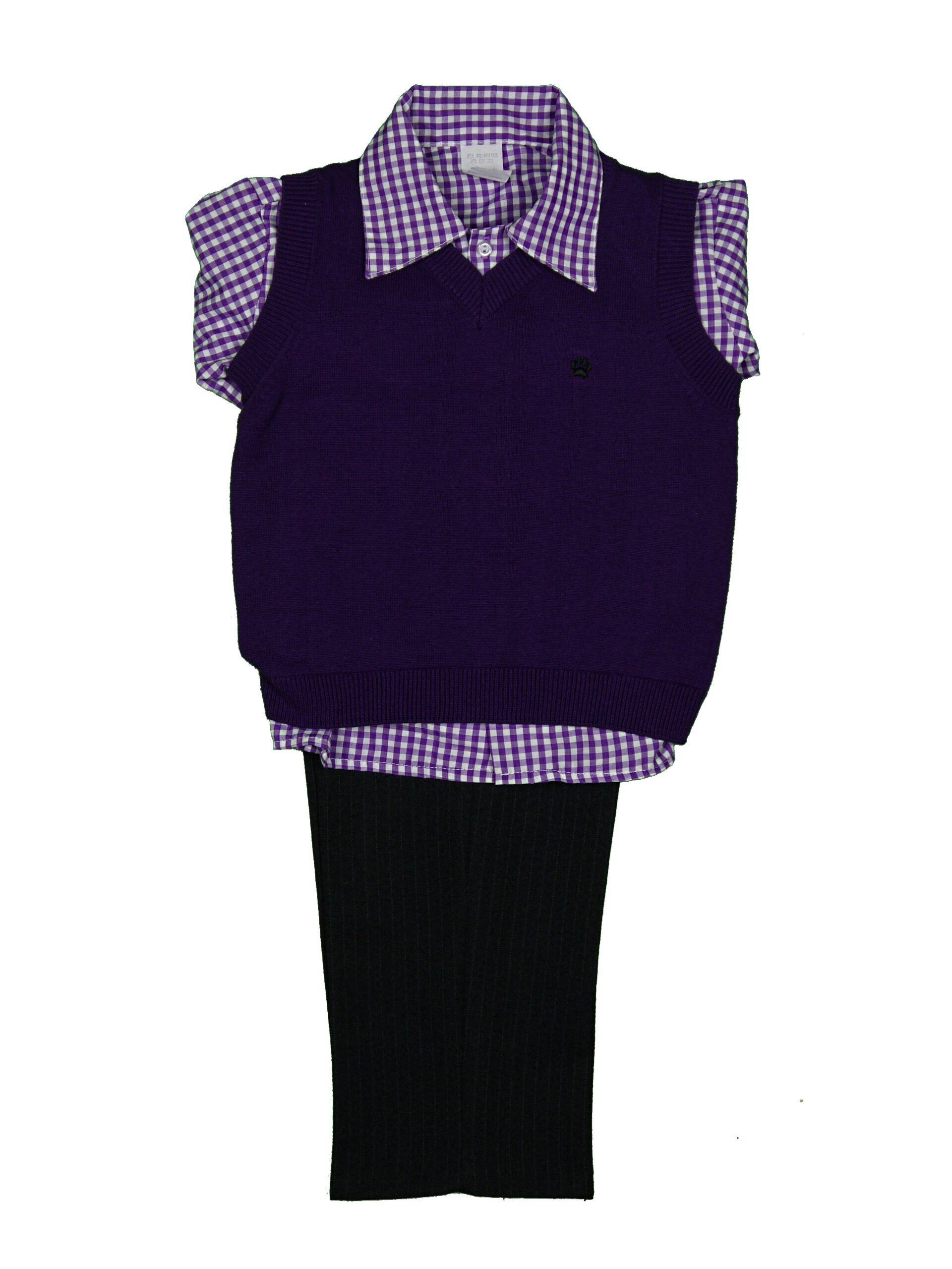 FOUGER Boys Classic Fit Purple Checker Suit Vest With Pants