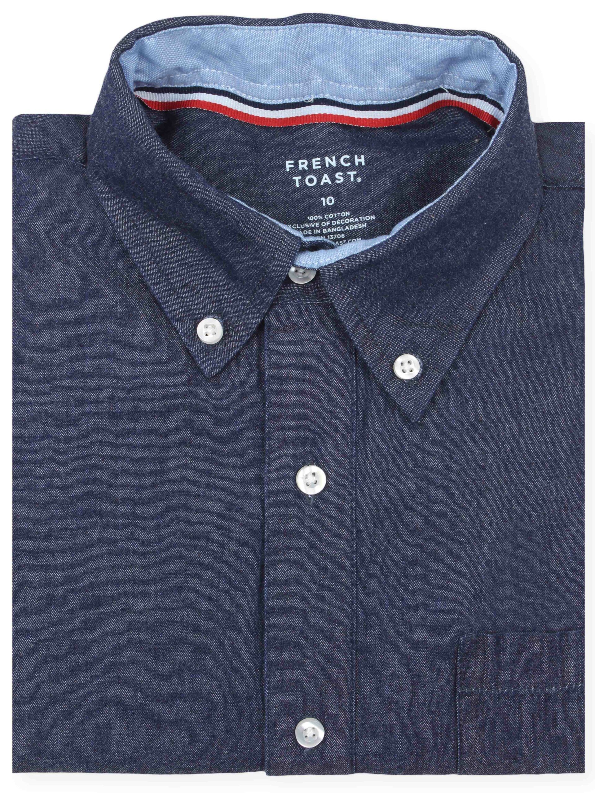 FRENCH TOAST BOYS CHAMBRAY/NAVY OXFORD COTTON BLEND SHORT SLEEVE SHIRT