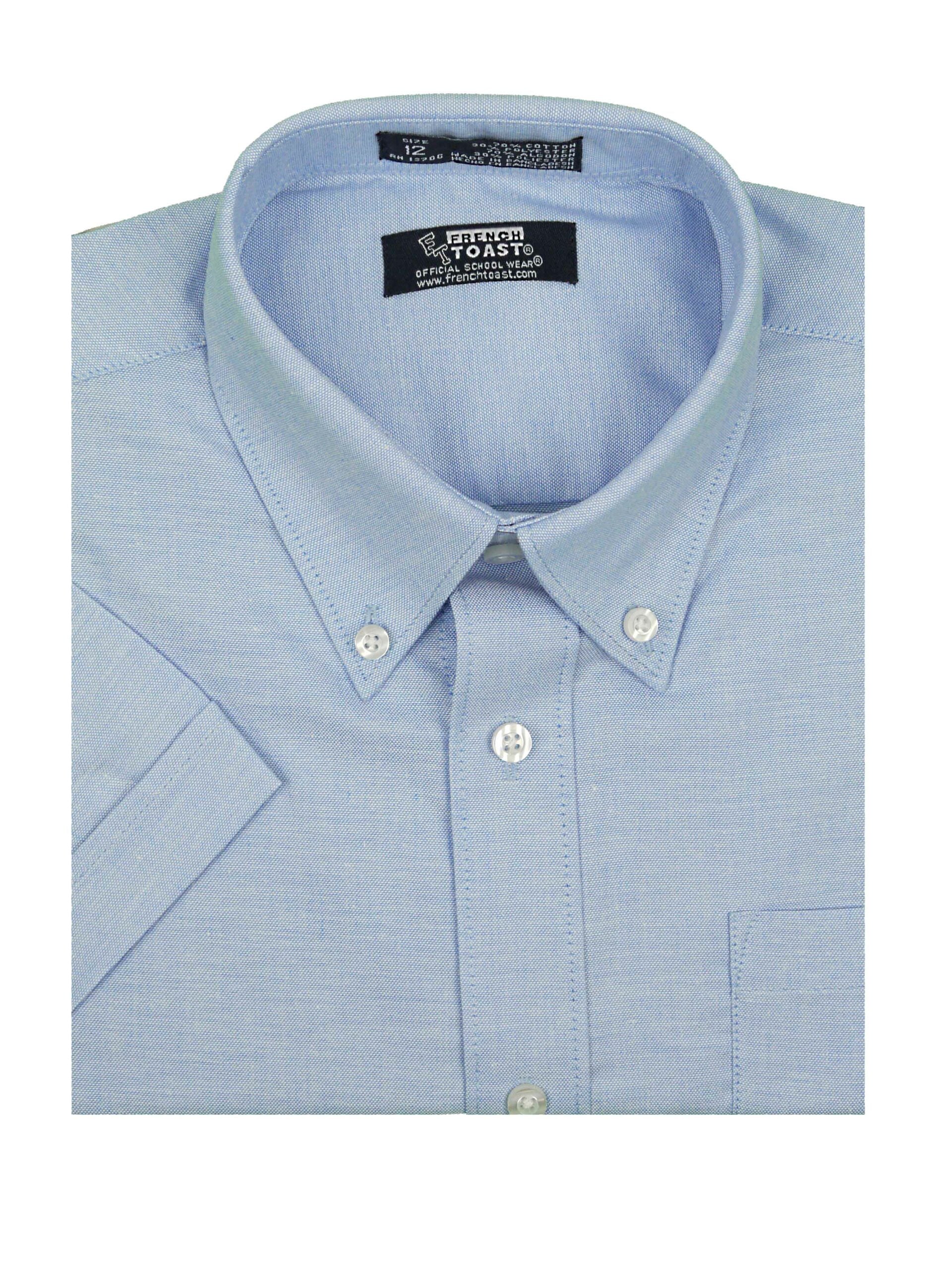 FRENCH TOAST Boys Classic Fit Short Sleeve Light Blue Oxford Cotton Shirt
