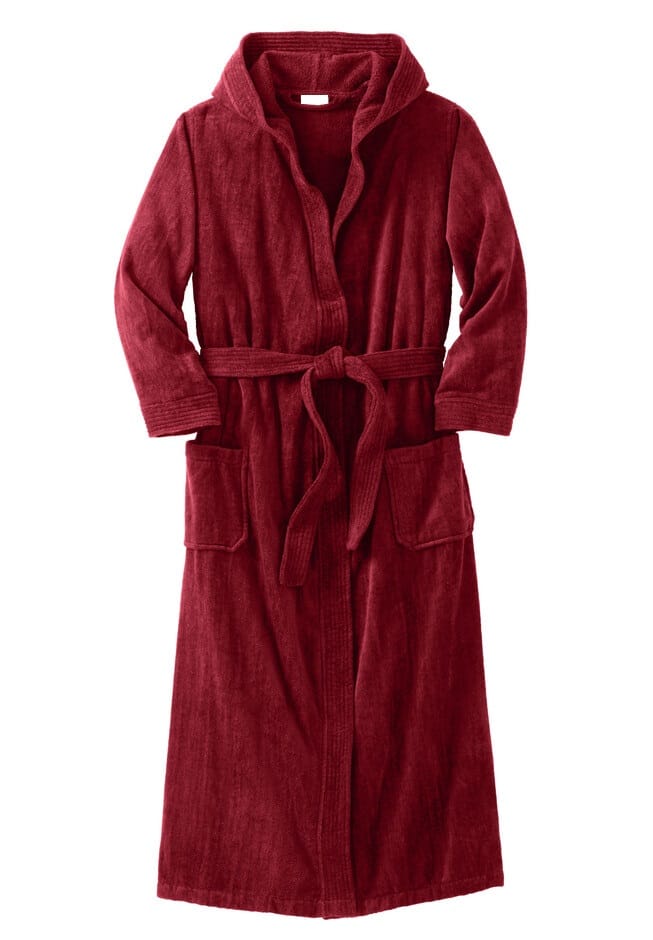GIRLS HOODED COTTON LONG SLEEVE TIE BATHROBE BURGUNDY
