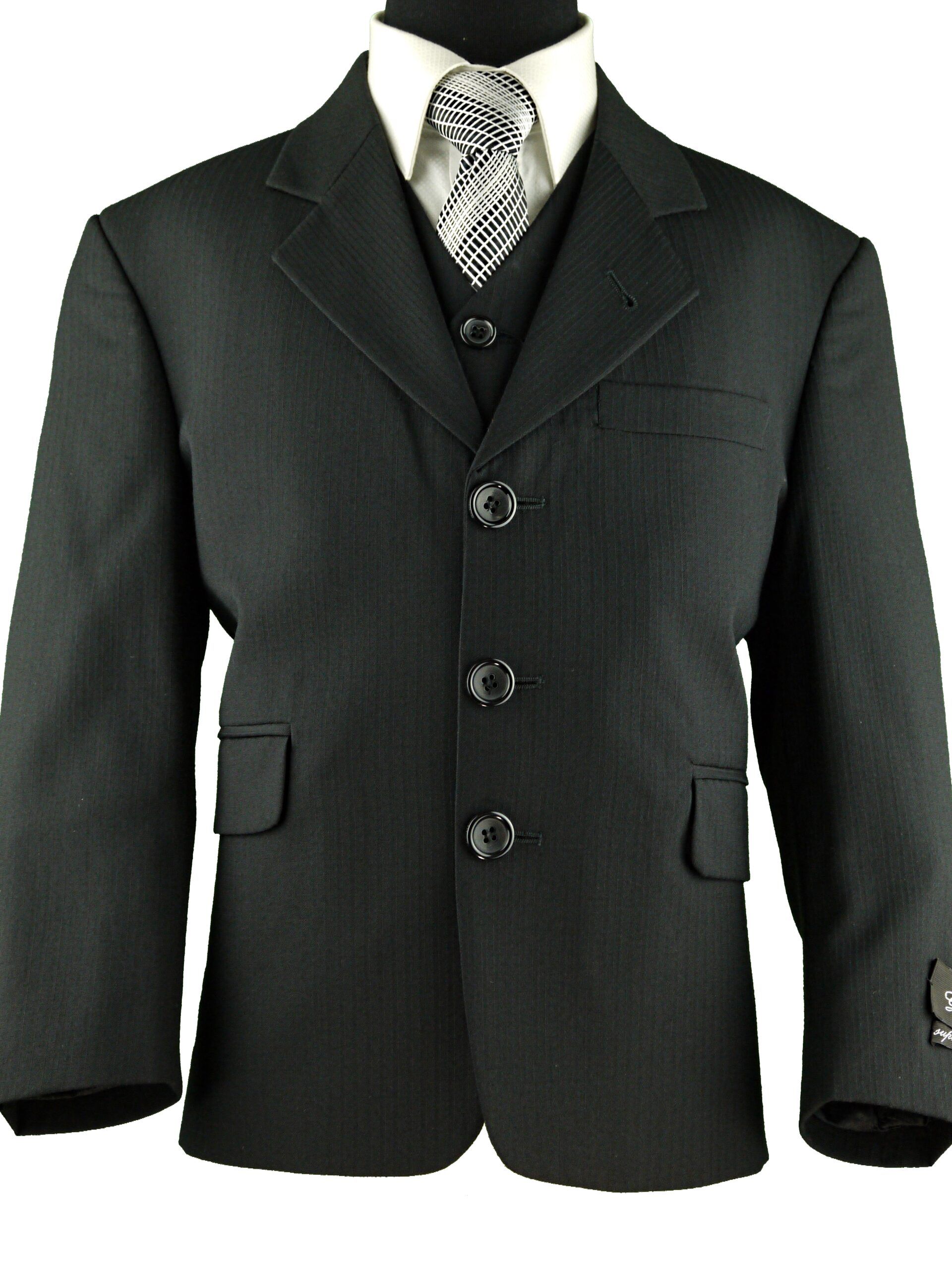 GRINALDI Boys Classic Fit100% Wool Black Suit - 3 Piece