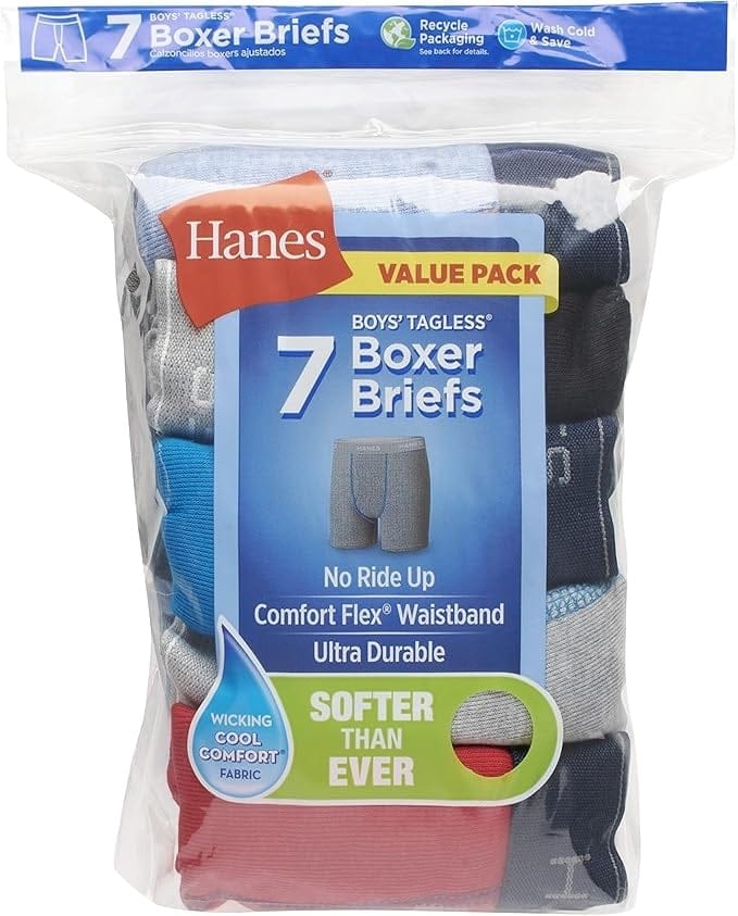 HANES BOYS COTTON ASSORTED BOXER BRIEFS  7-PACK