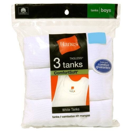 HANES Boys White Cotton Seamless Undershirts - 3 Pack