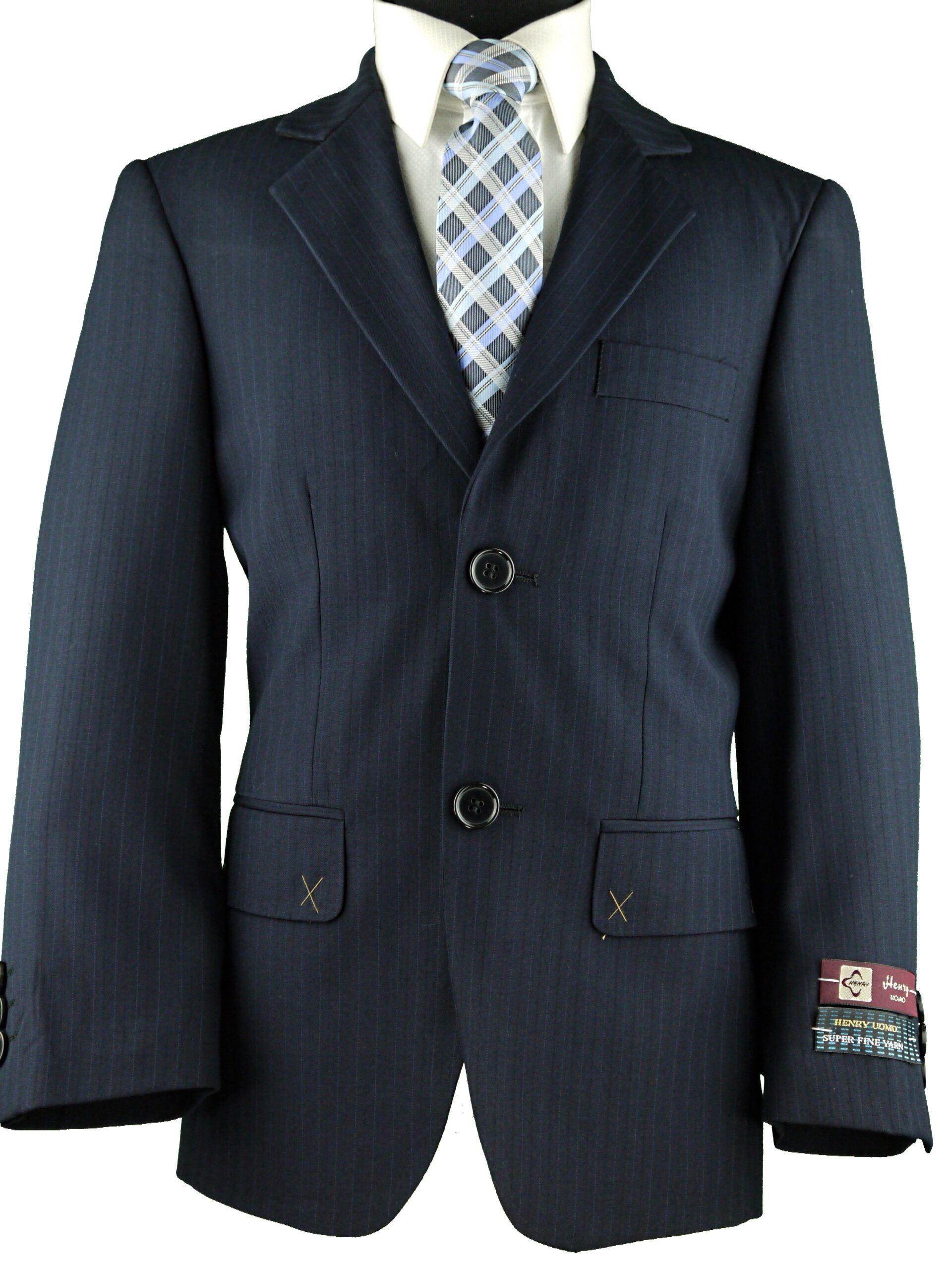 HENRY UOMO Boys Calssic Fit Navy Pinstripe Dress Pants