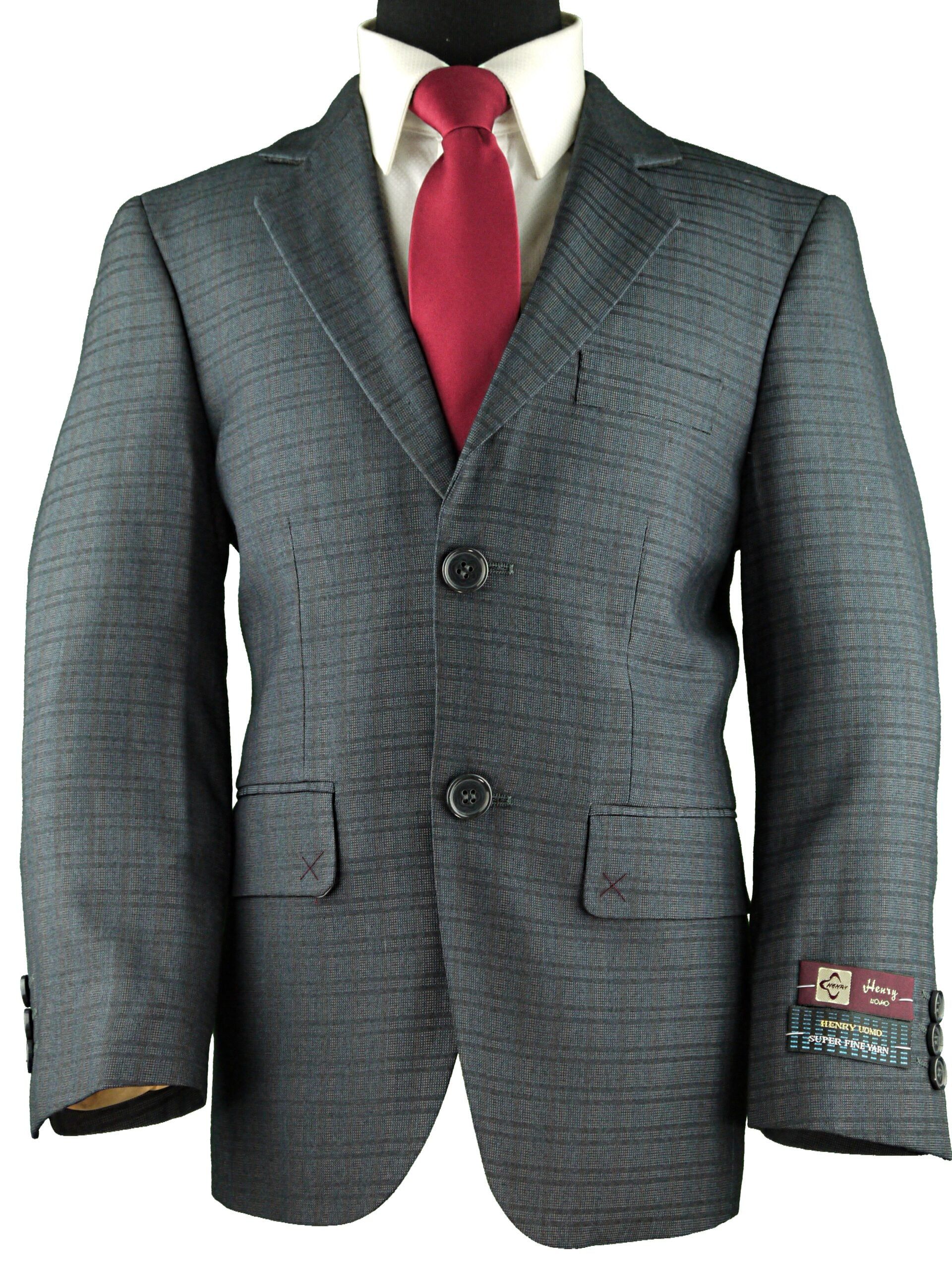 HENRY UOMO Boys Classic Fit Blue Check Suit