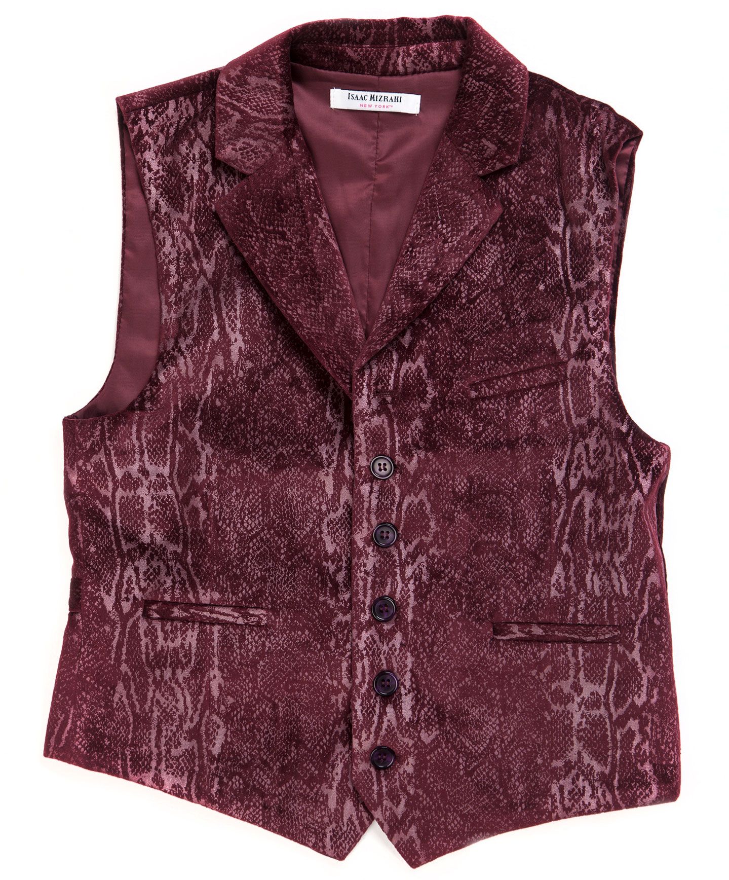 ISAAC MIZRAHI Boys Burgundy Velvet Collared Vest