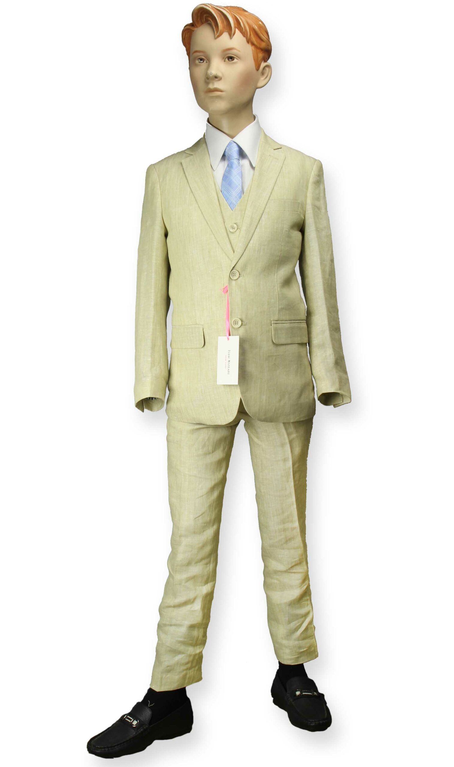 Isaac Mizrahi Boy's Linen Skinny Natural 3 Piece Suit