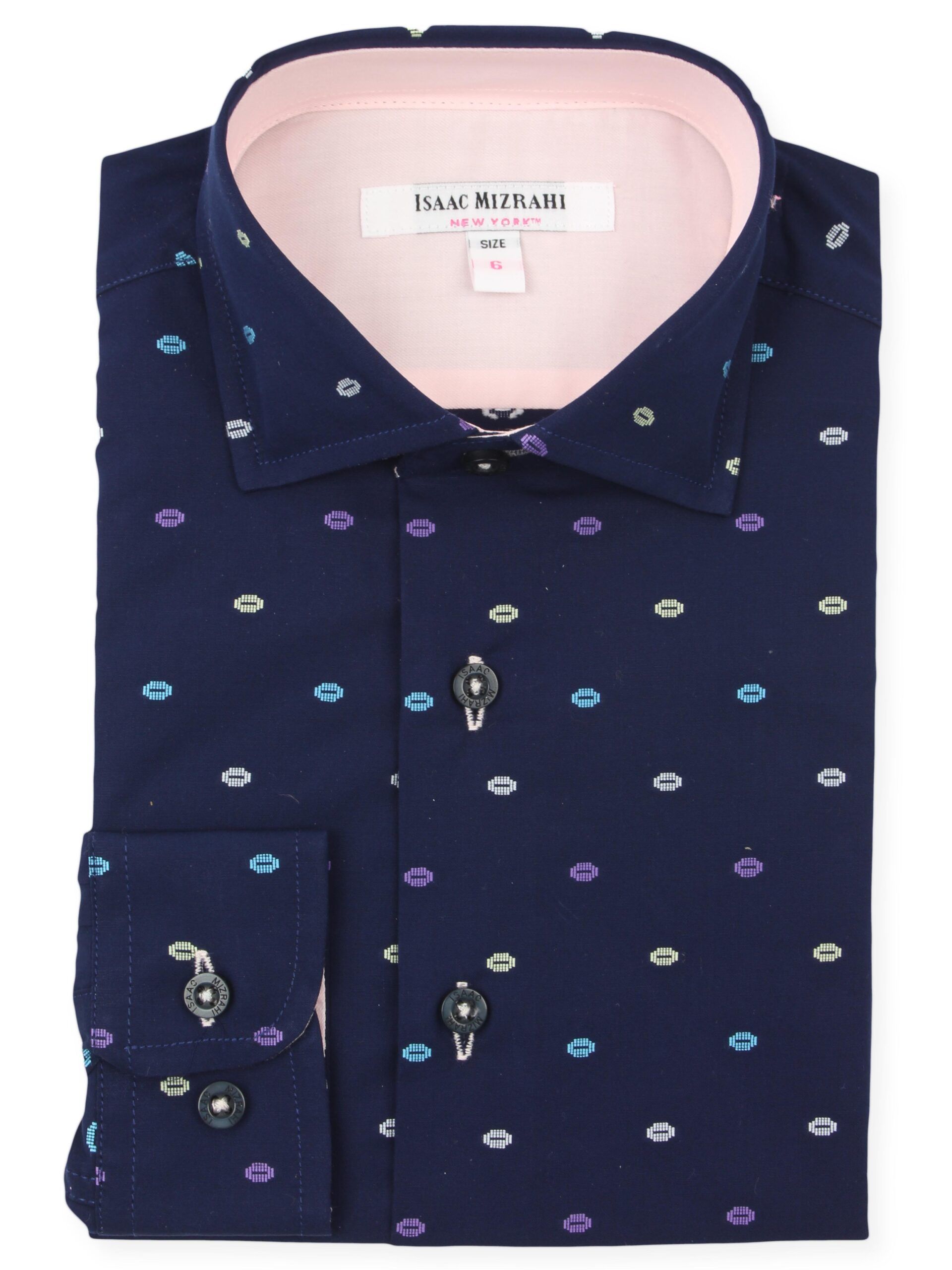 Isaac Mizrahi Boy's Modern-Fit Long-Sleeve Navy-MoltiColor-Galaxy Dress Shirt.