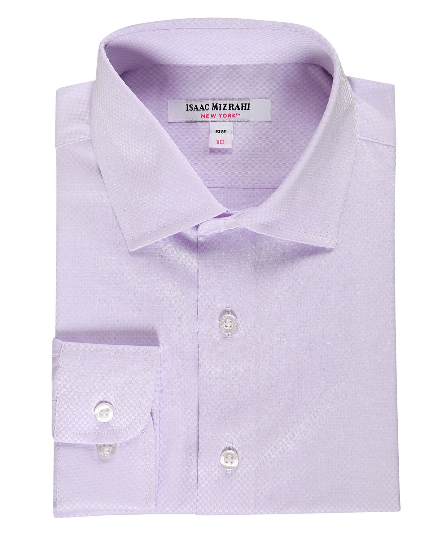 ISSAC MIZRAHI Boys Classic Fit Long Sleeve 100% Cotton Lilac Texture Dress Shirt