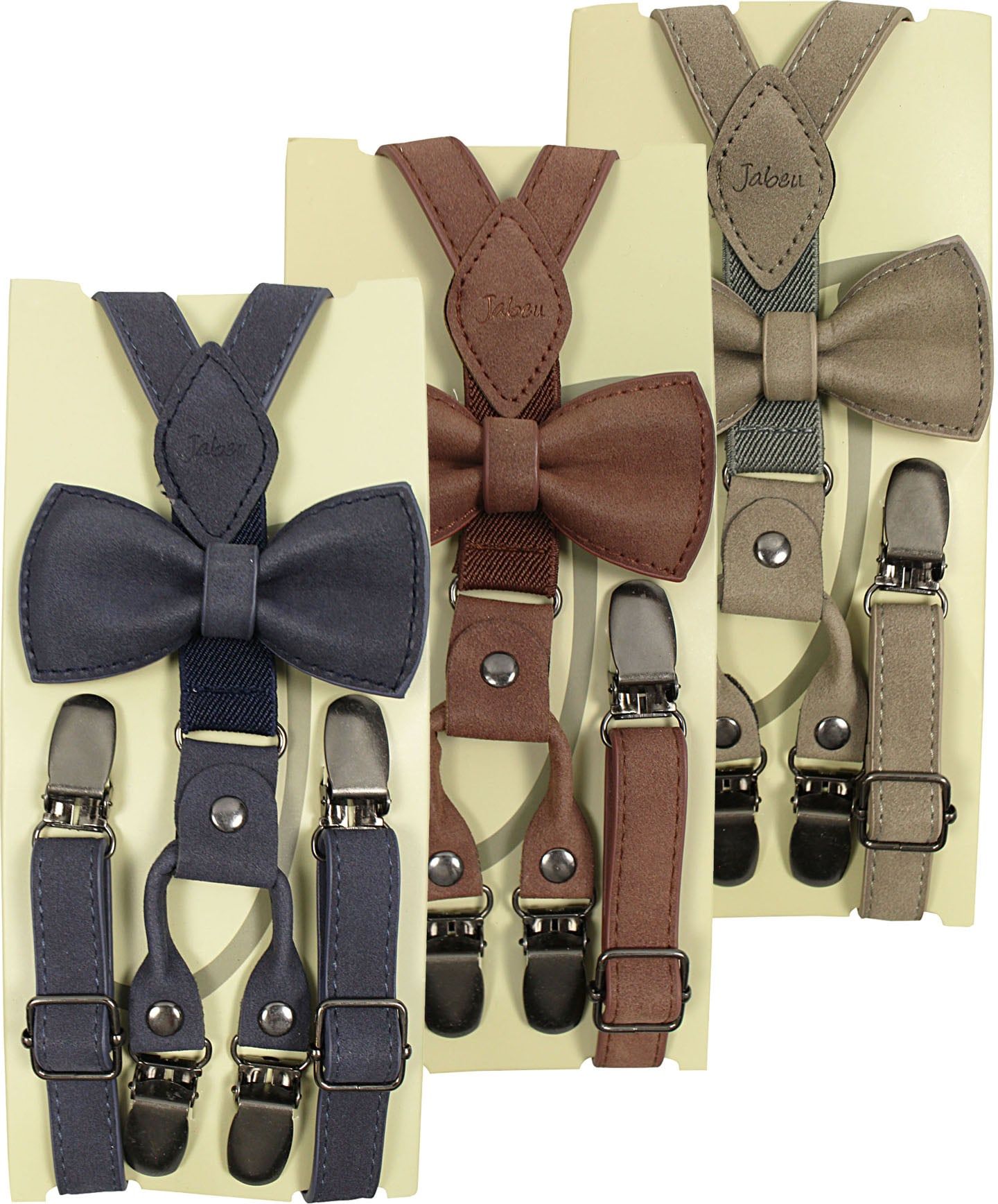 JABEU Boys Suede Bowtie & Suspenders Set - Size 12m to 8