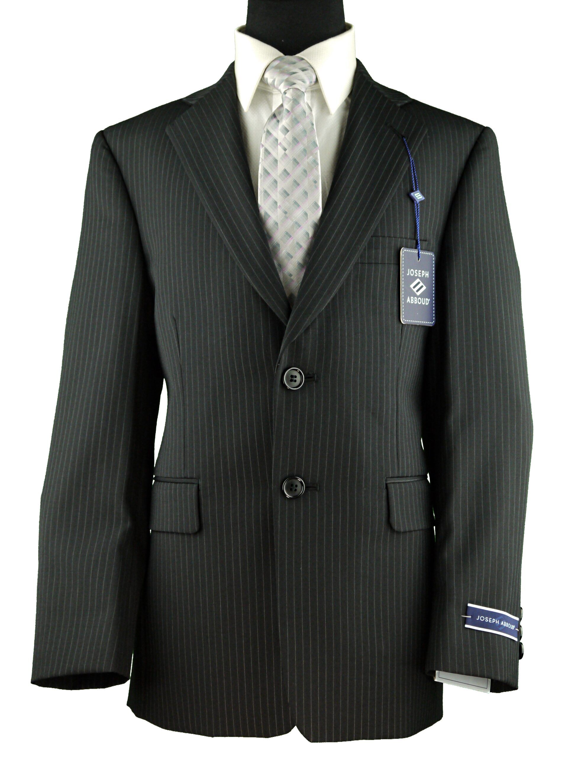 JOSEPH ABBOUD Boy's Black Stripe 2-Button Single Breasted Wool Suit