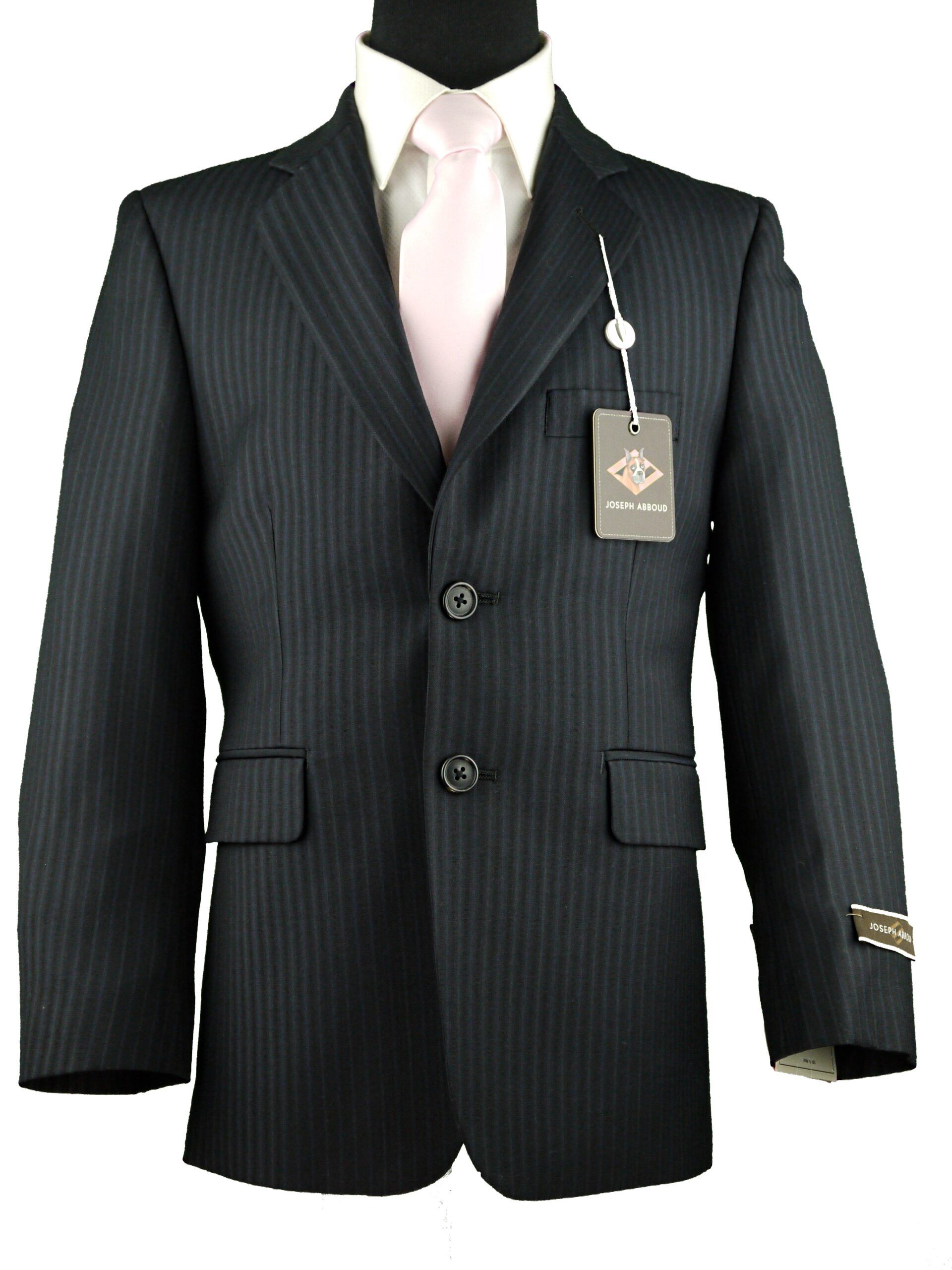JOSEPH ABBOUD Boys Classic Fit 100% Wool Pinstripe Black Suit