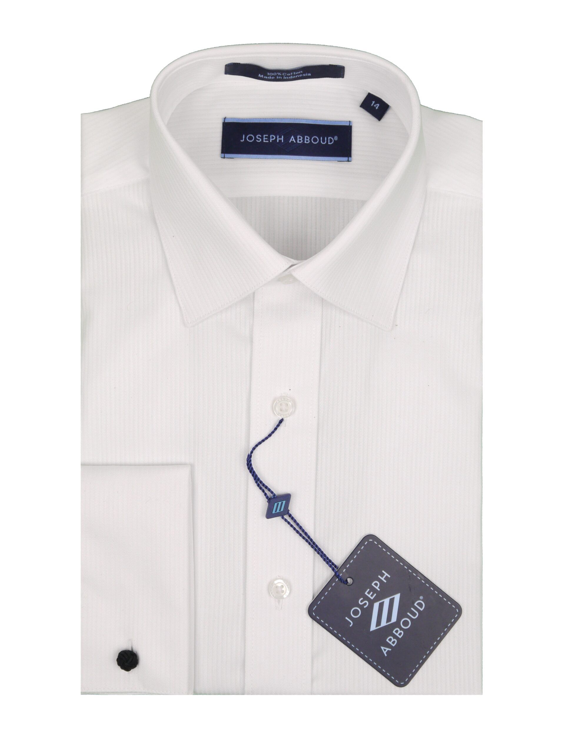 JOSEPH ABBOUD Boys Classic Fit French Cuff Textured White Dress Shirt