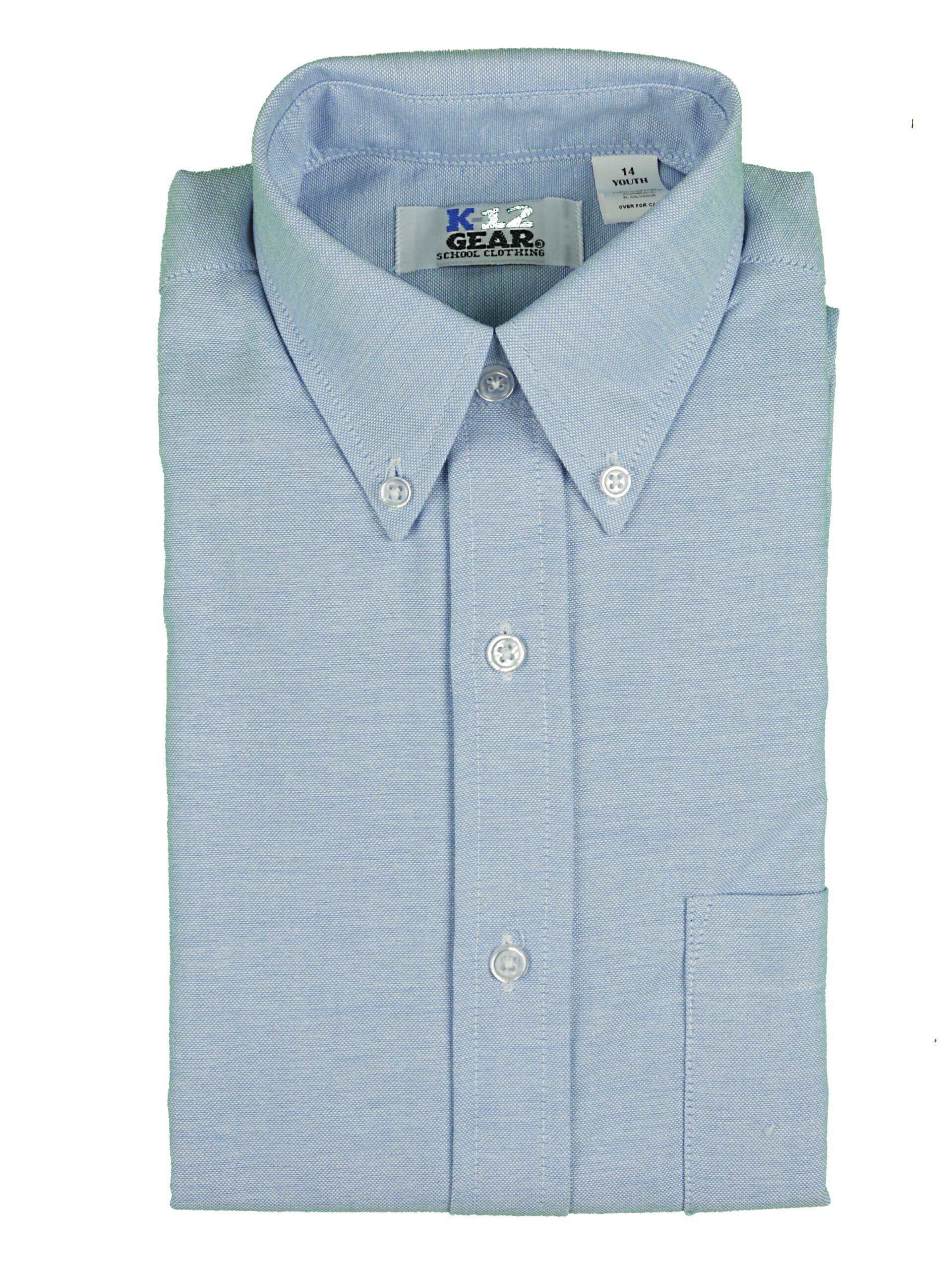 K-12 BOYS CLASSIC FIT SHORT SLEEVE LIGHT BLUE OXFORD SHIRT