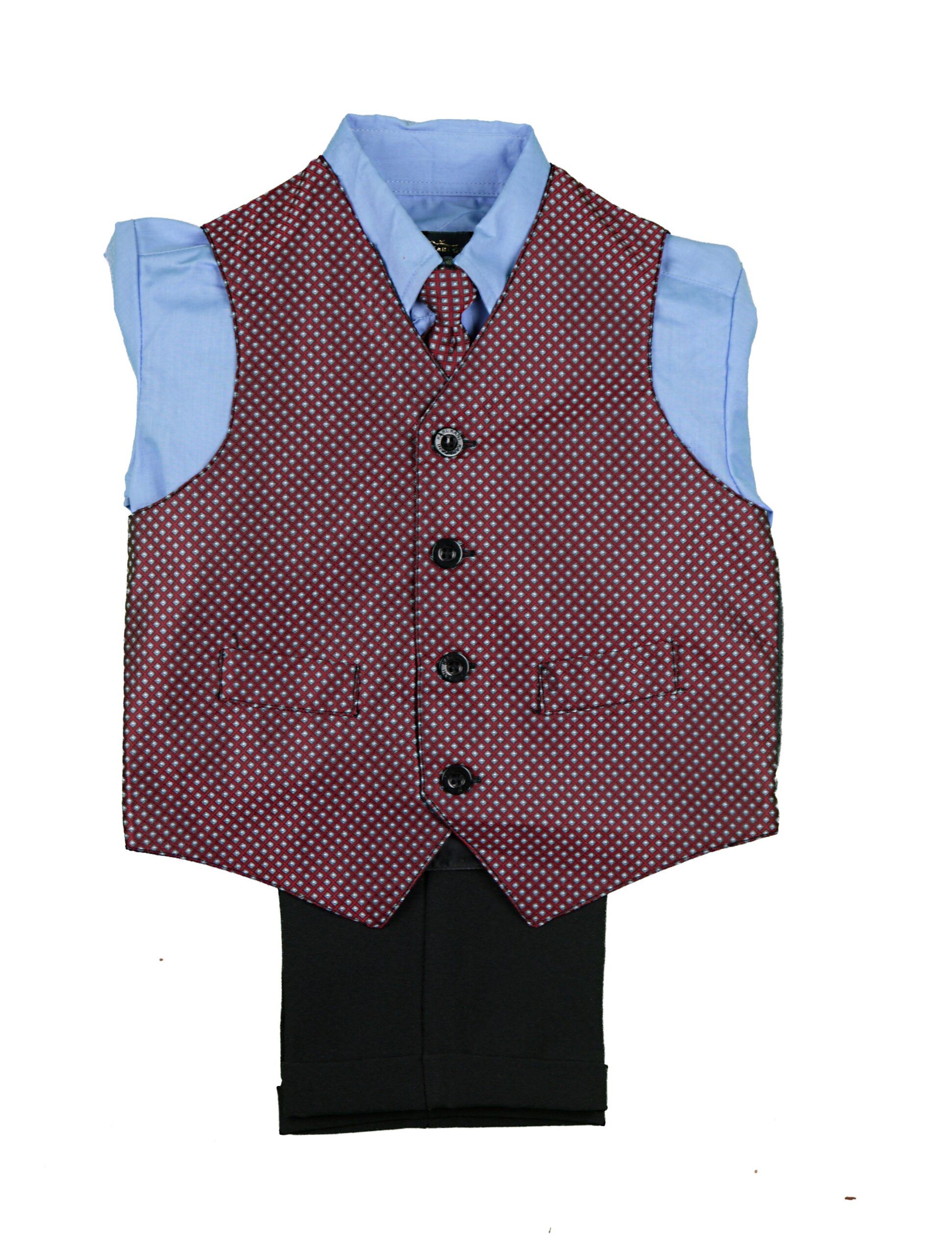 KANI GOLD Boys Classic Fit Red Design Dress Outfit - 4 Piece