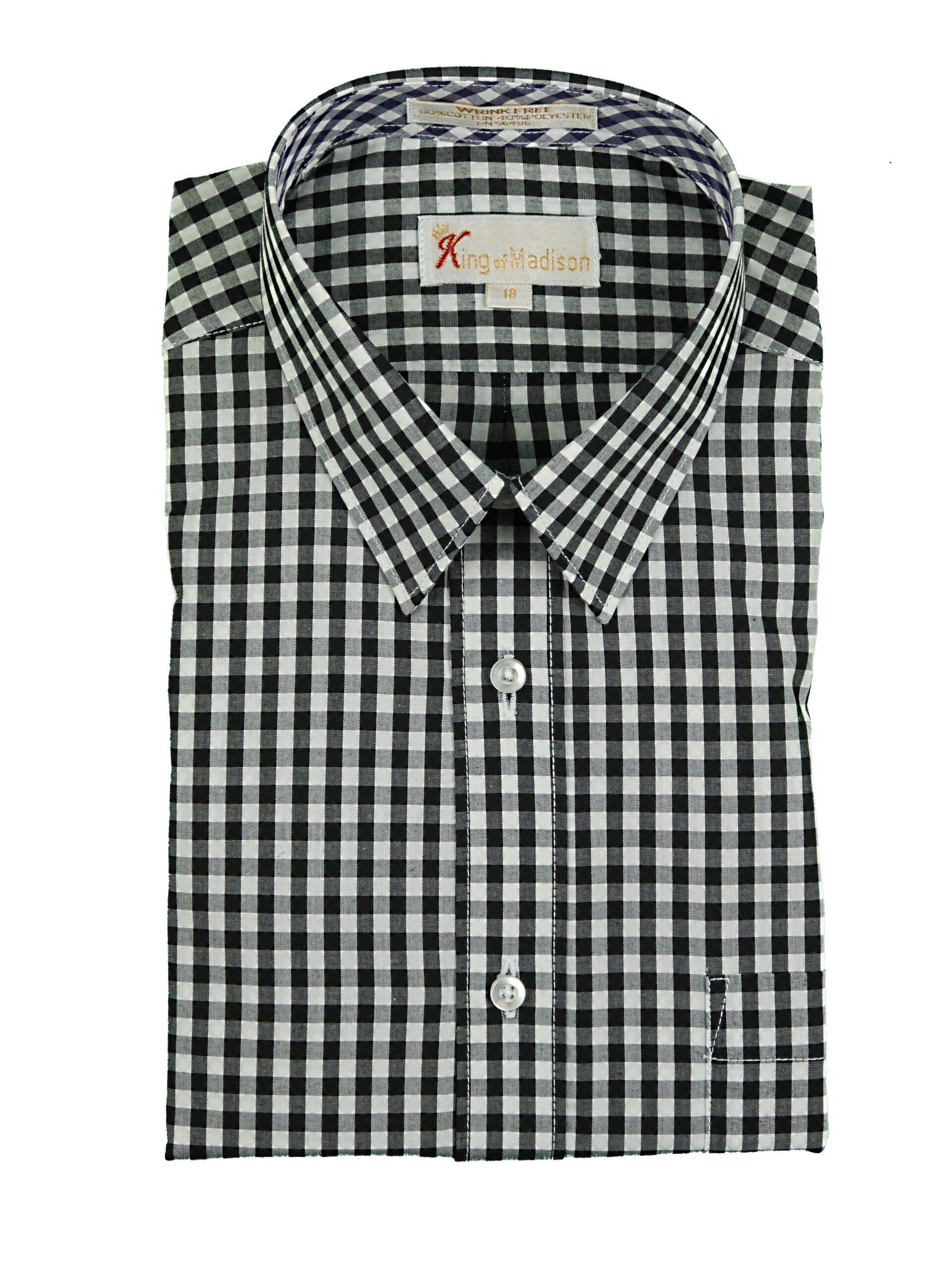 KING OF MADISON Boys Classic Fit Long Sleeve Black Checkered Dress Shir
