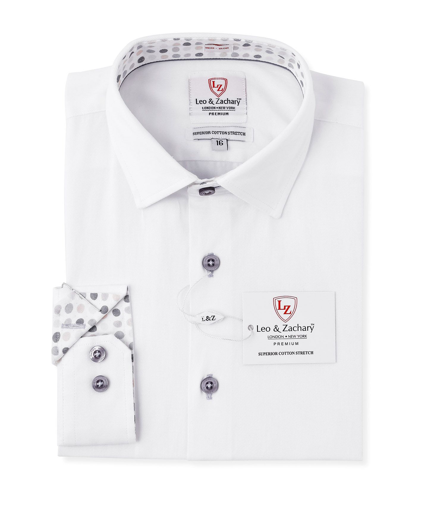 LEO & ZACHARY Boys Slim Fit Long Sleeve Contrast Collar NonIron Dress Shirt 5503