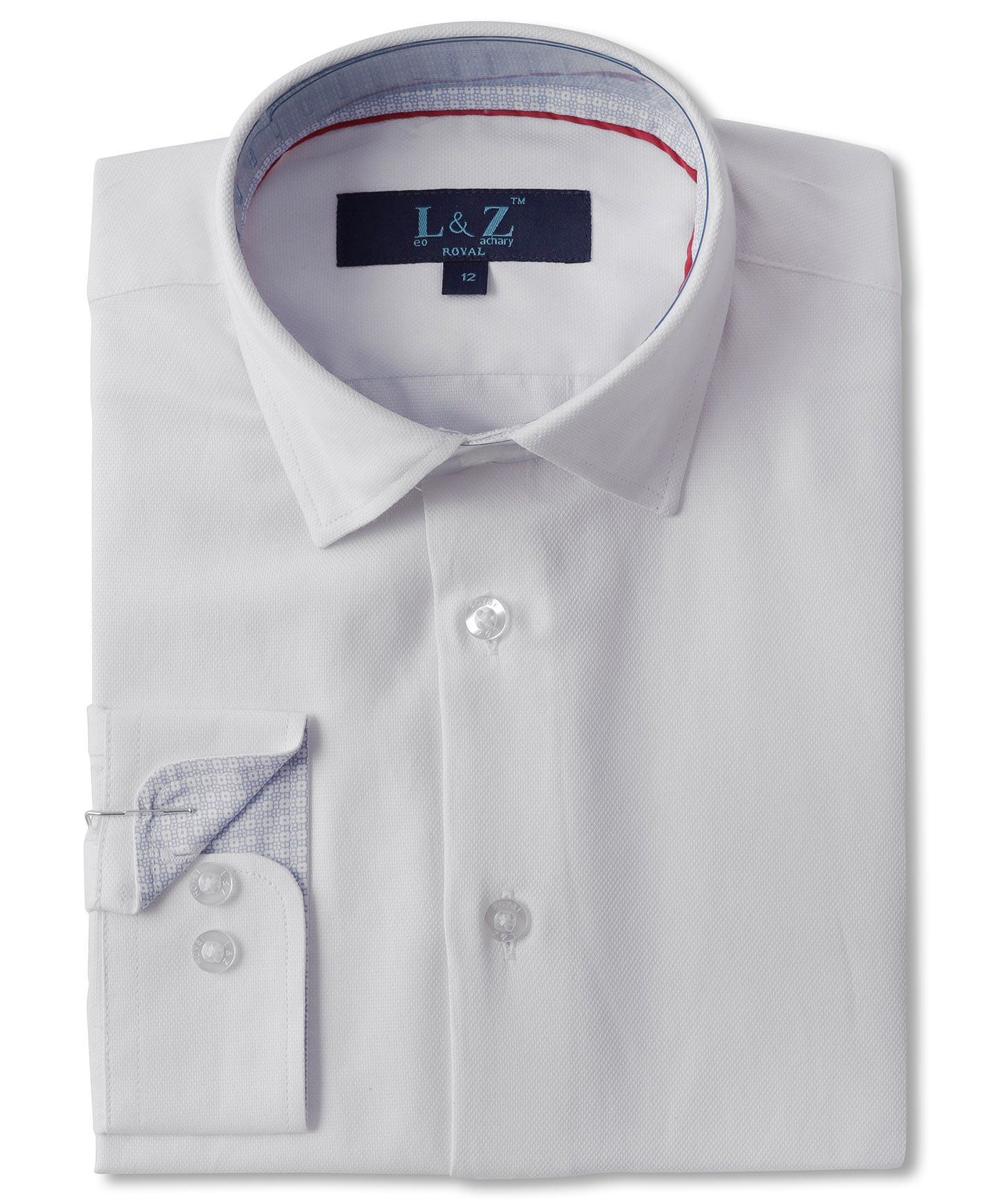 LEO & ZACHARY Boys Slim Fit Long Sleeve Contrast Collar White Dress Shirt 5852