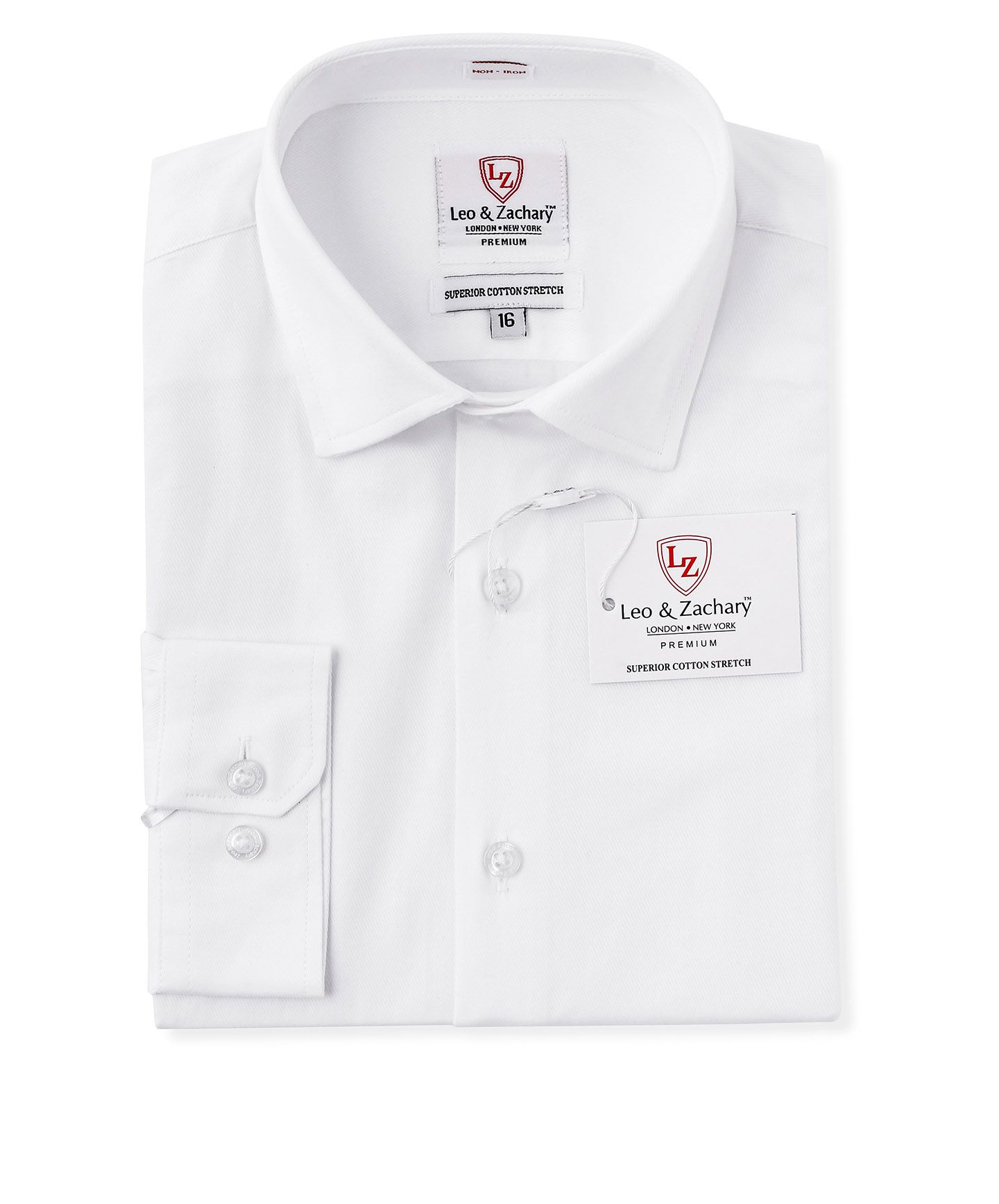 LEO & ZACHARY BOYS SLIM FIT LONG SLEEVE COTTON BLEND SOLID WHITE DRESS SHIRT