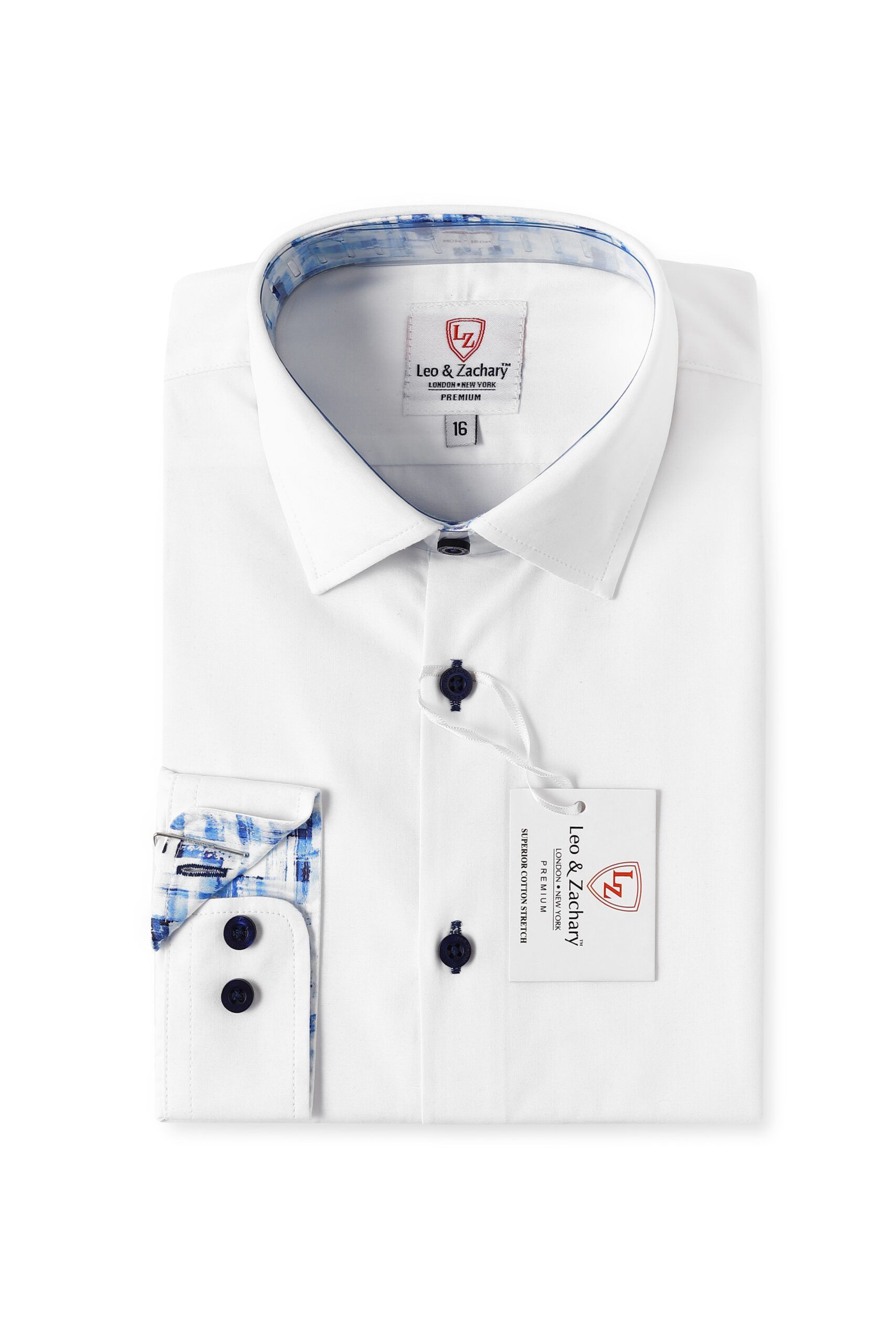 LEO & ZACHARY BOYS SLIM FIT L/S CONTRAST WHITE DRESS SHIRT -  P5507
