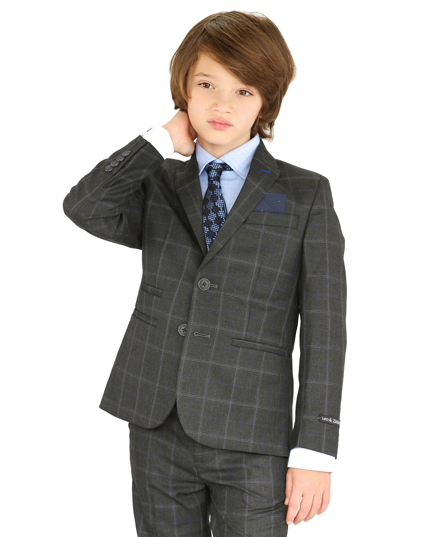 LEO & ZACHARY Boys Slim Fit Microfiber Blend Plaid Design Suit - LZ493 LZ893