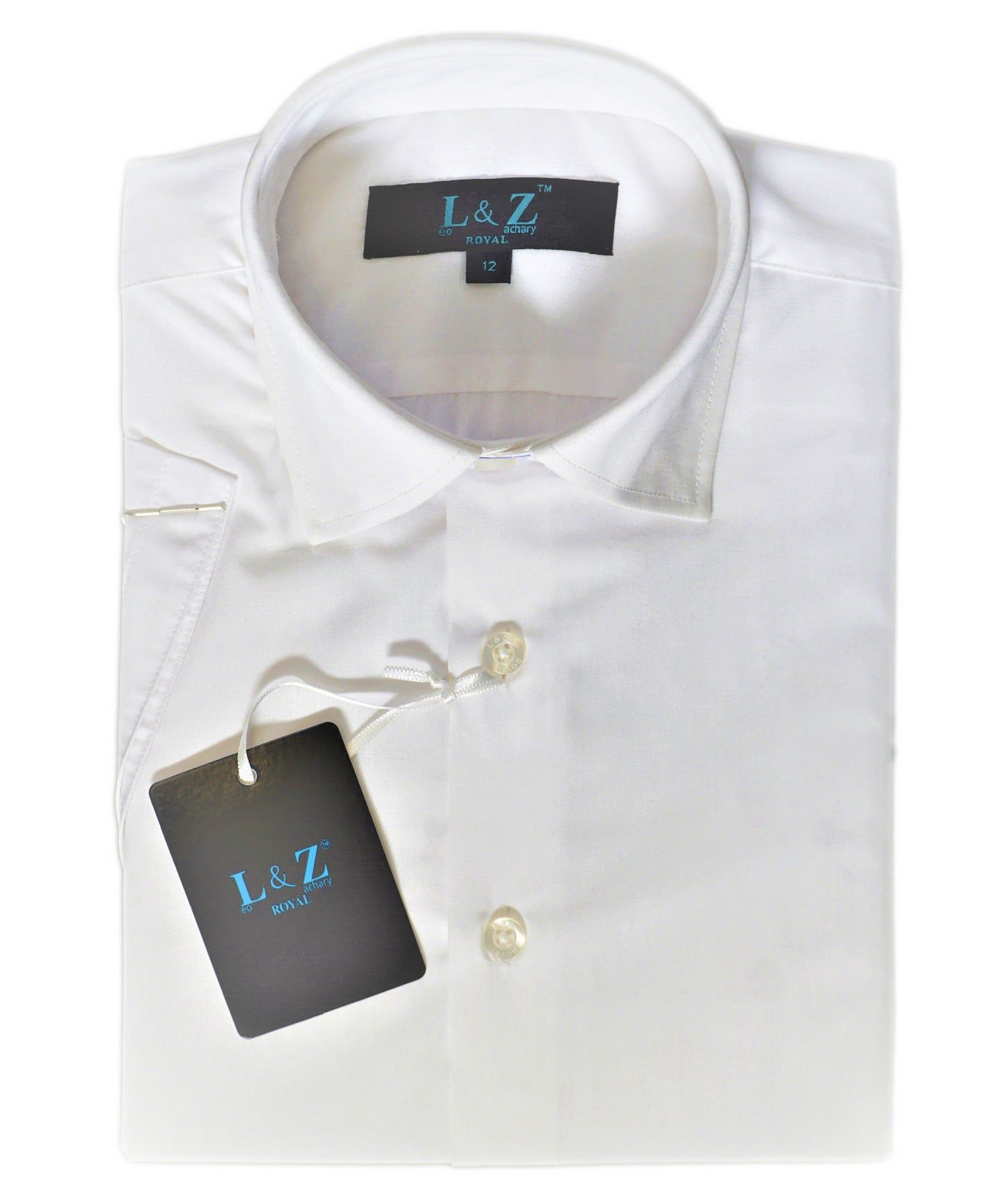 LEO & ZACHARY Boys Slim Fit Short Sleeve Coton Blend Solid Whit Dress Shirt