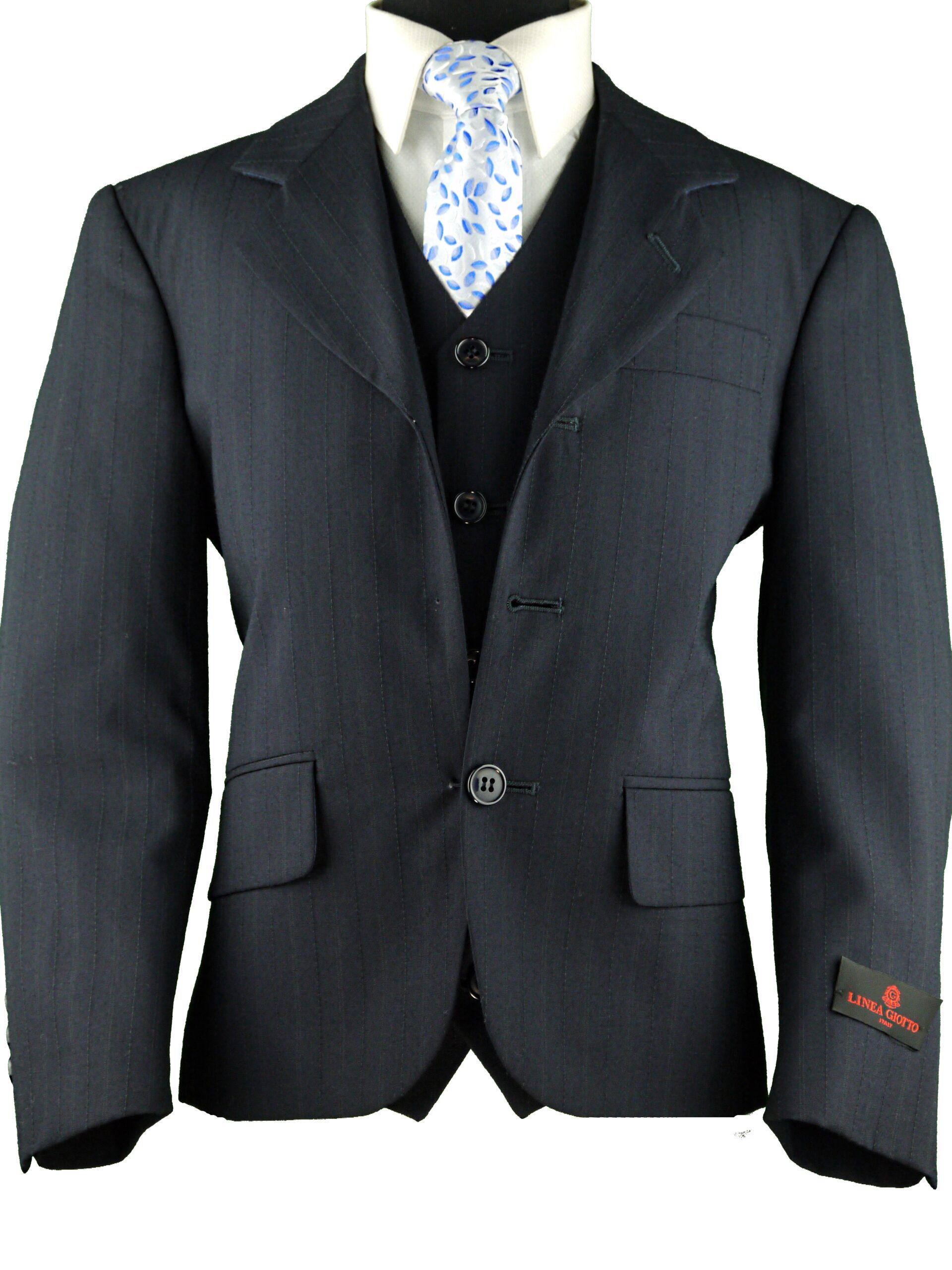 LINEA GIOTTO  Boys Classic Fit Navy Suit - 3 piece -  Pleated Pants