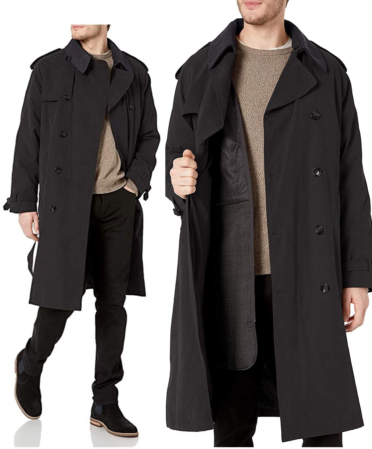 LONDON FOG Mens Double Breasted With Zip-out Liner Top Trench Coat