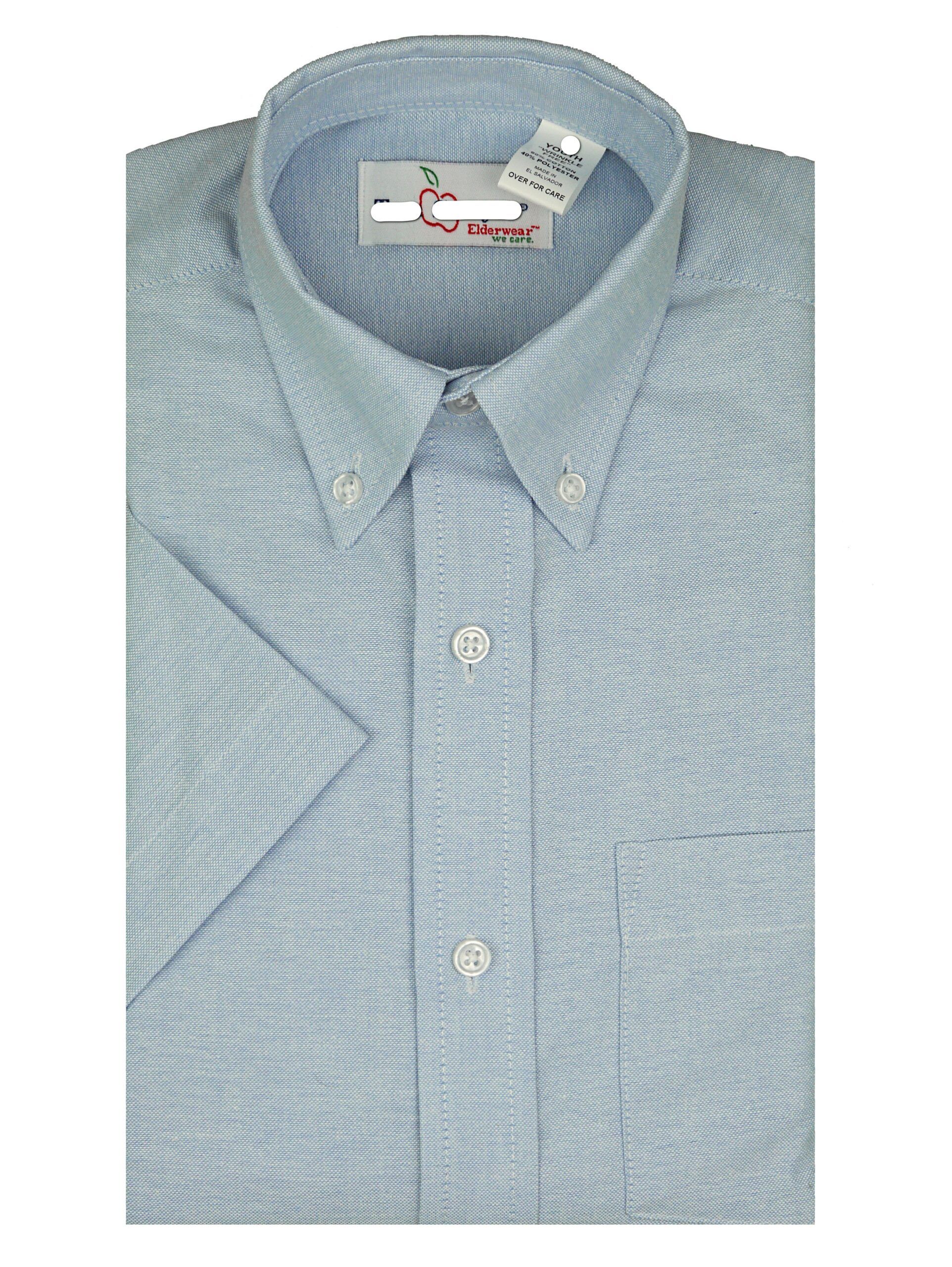 MARK TWAIN Men Light Blue Button Down Cotton Blend Short Sleeve Oxford Shirt
