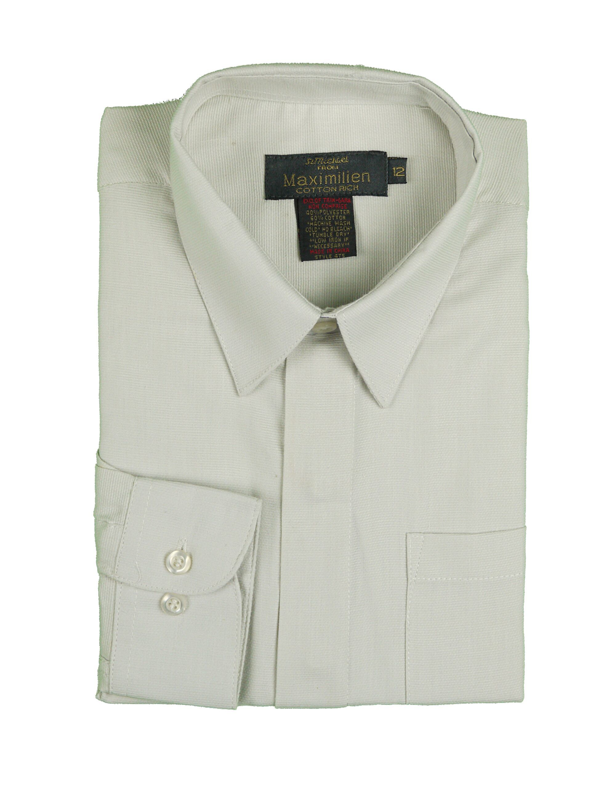 MAXIMILIEN Boys Grey Textured Cotton Blend Long Sleeve Dress Shirt