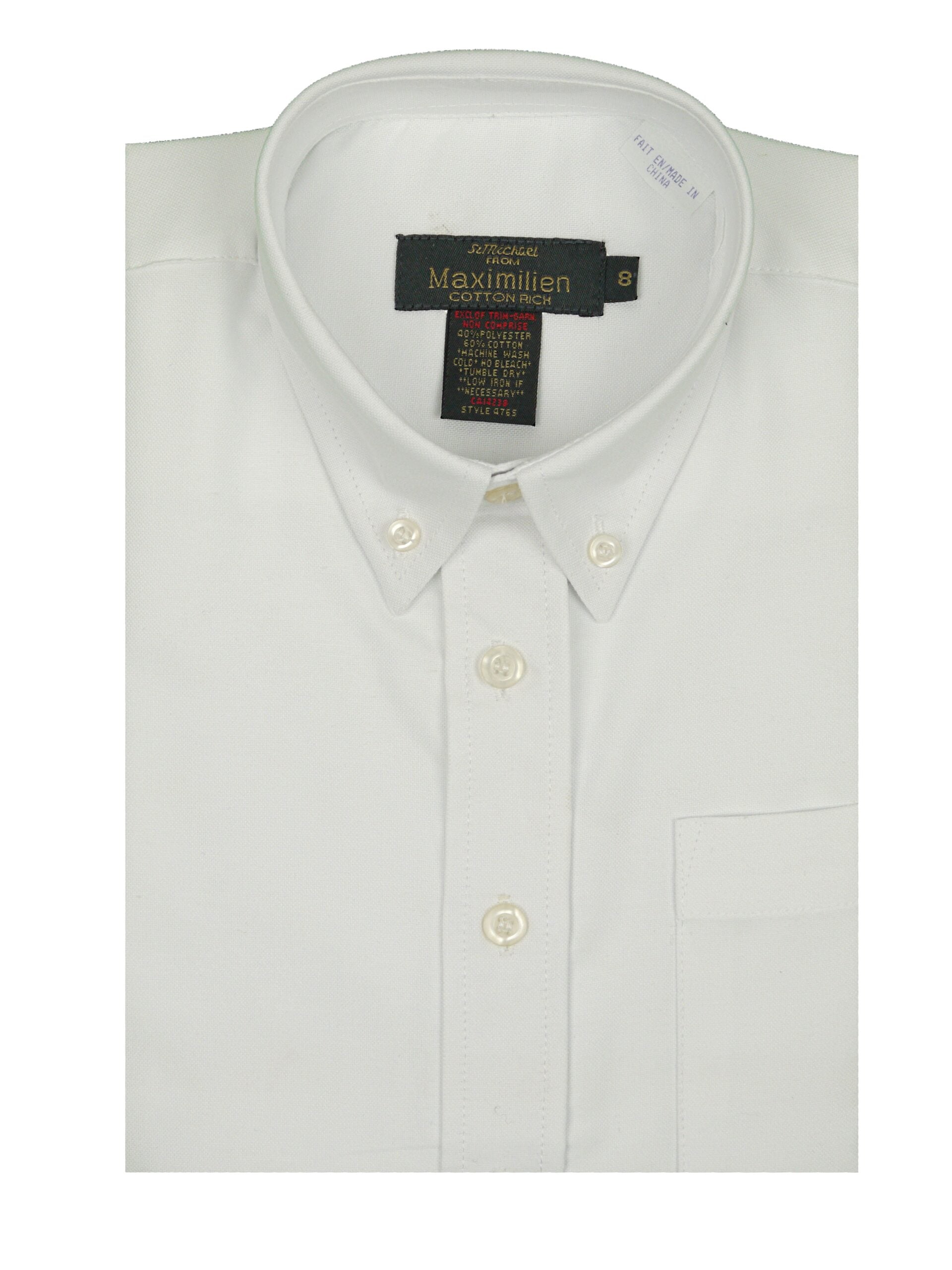 MAXIMILIEN Boys Short Sleeve White Cotton Blend Oxford Shirt