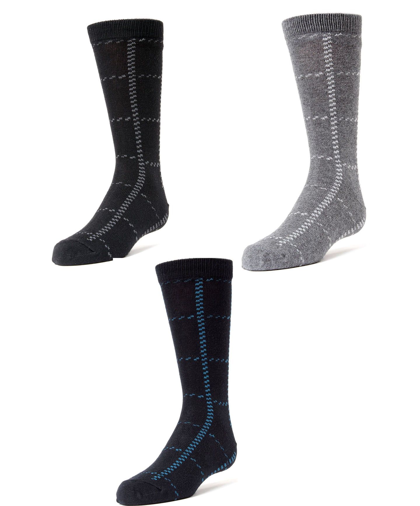 MEMOI Boys Cotton Blend Window Pane Plaid Design Socks - 1 Pack - 3 Colors