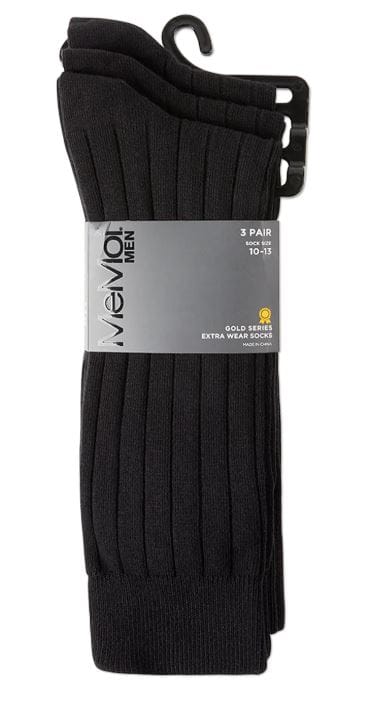 MEMOI MEN RIBBED EXTRA WEAR COTTON BLEND CREW SOCKS 3-PACK - Image 2