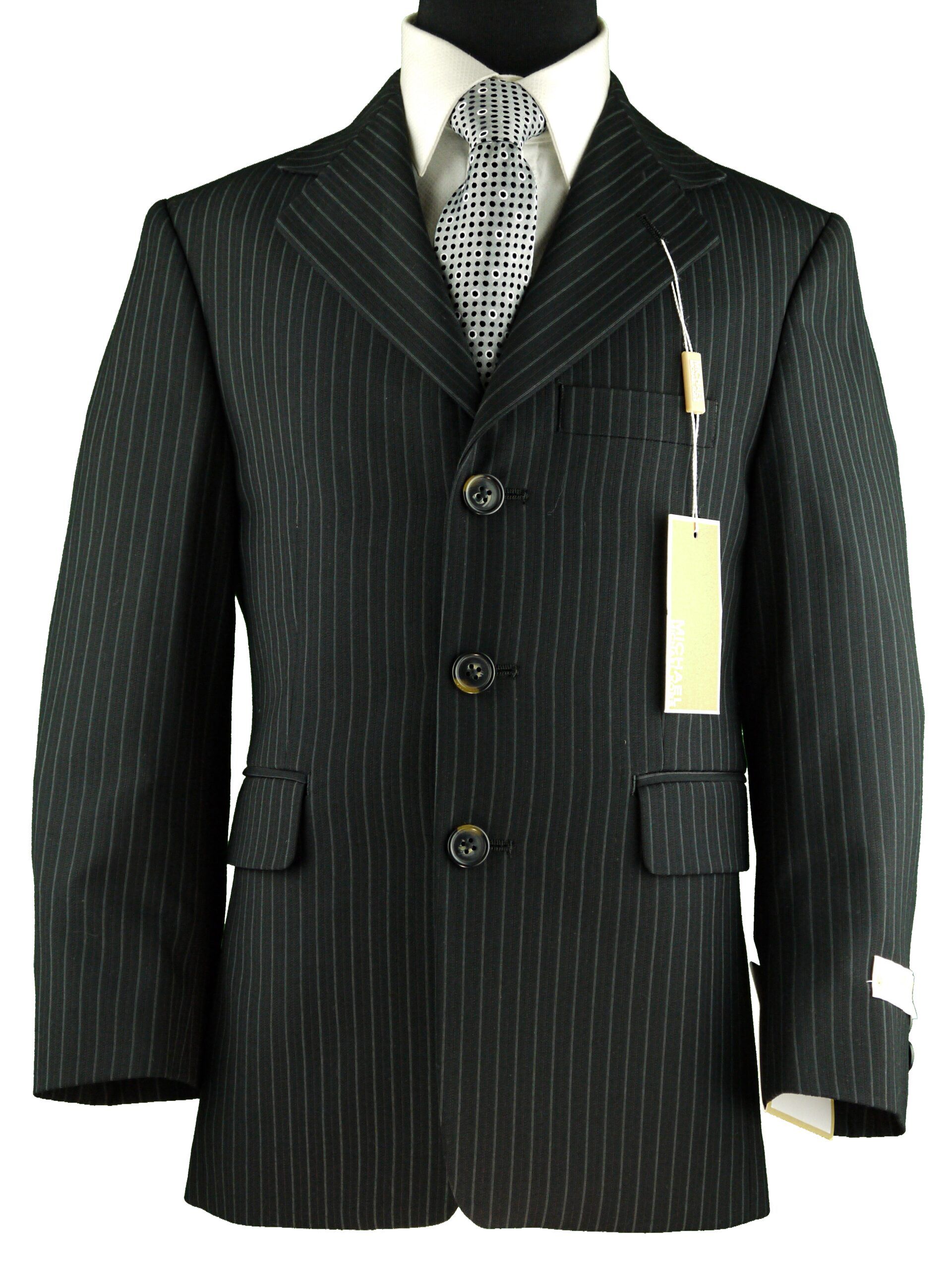 MICHAEL KORS Boys Classic Fit Black Pinstripe Suit - Pleated Pants