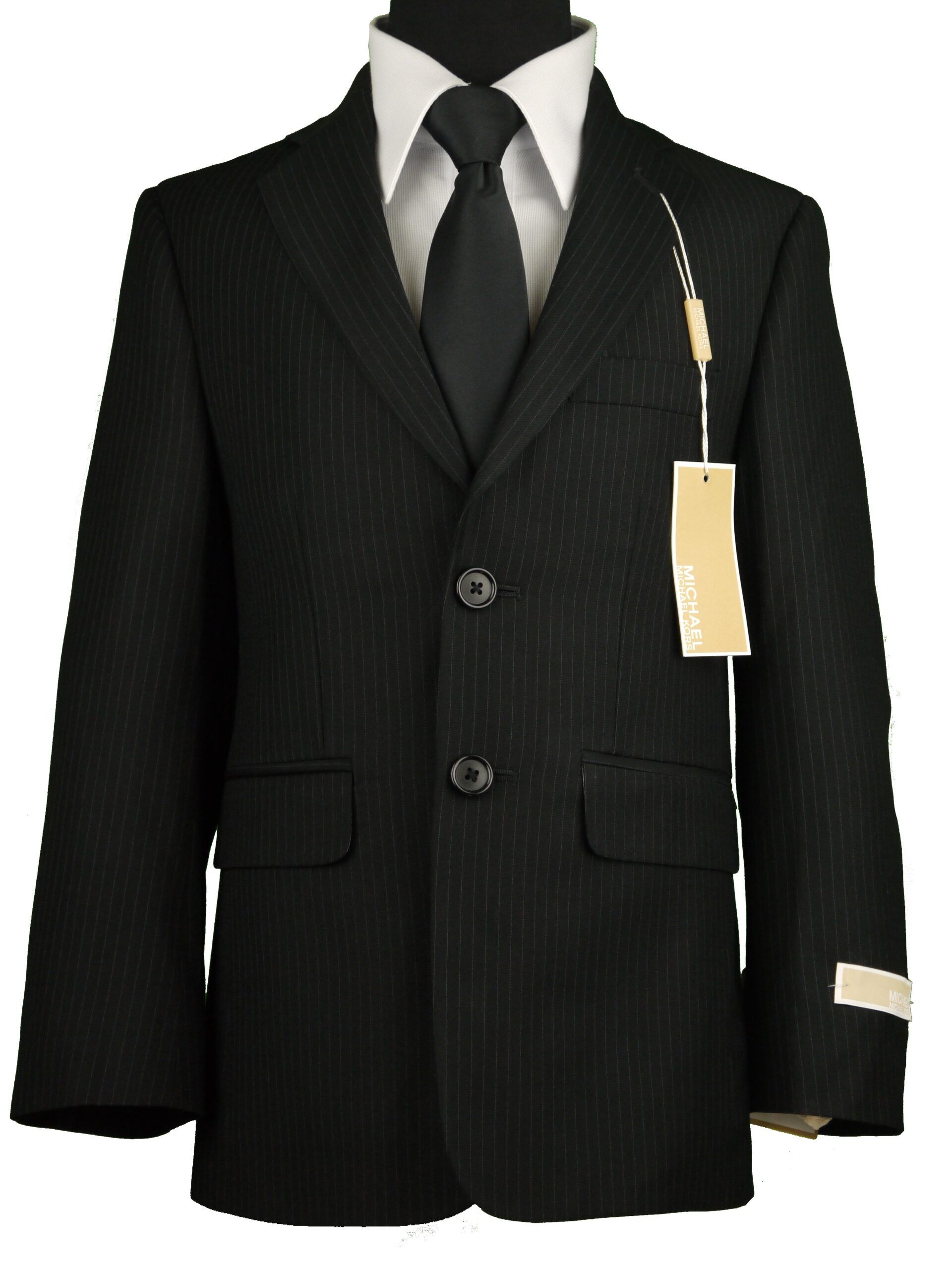 MICHAEL KORS Boys Classic Fit Black Stripe Suit -2- Button - Single Breasted