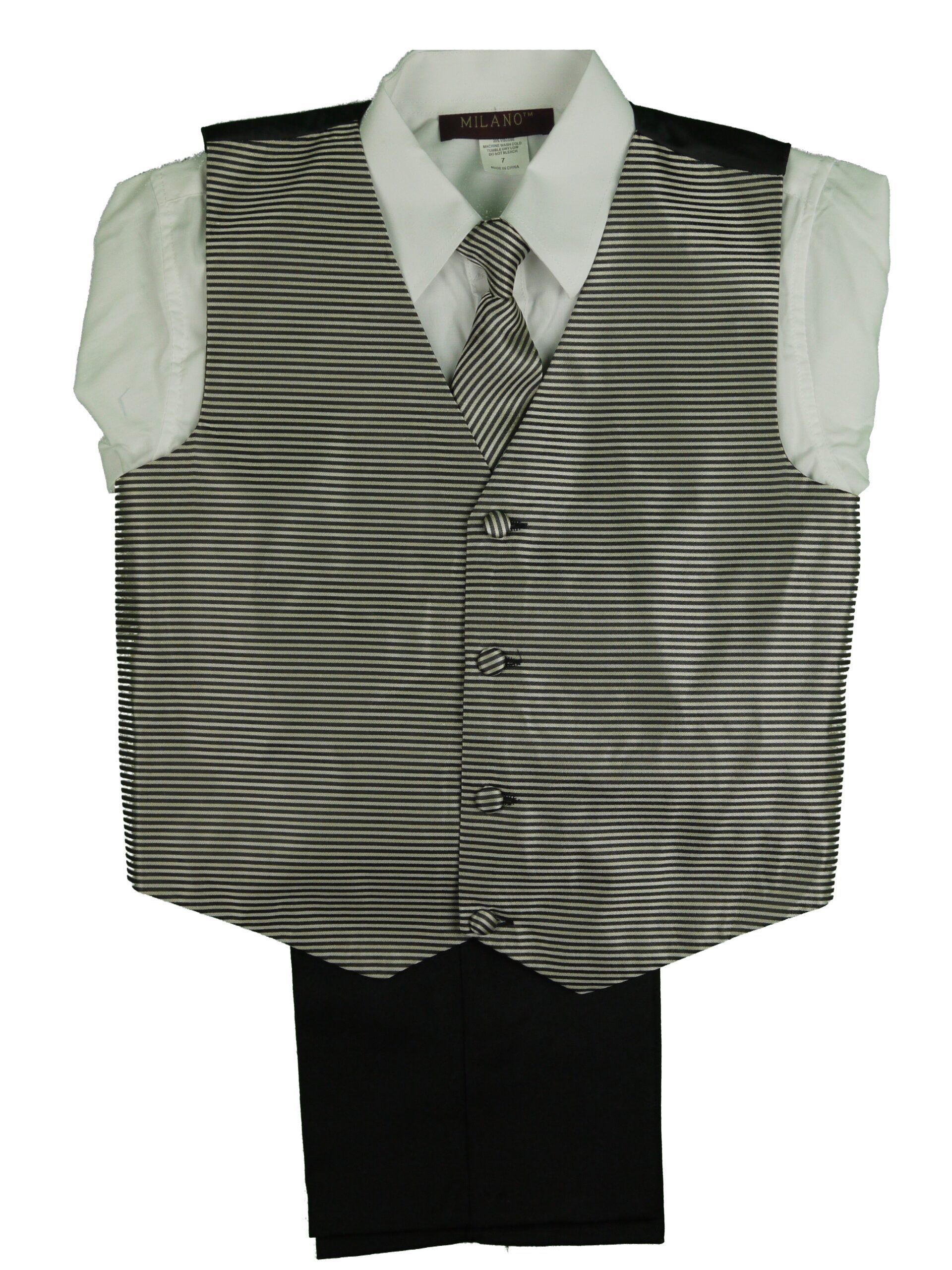 MILANO SILER Boys Classic Fit Dress Black Outfit - 4 Piece