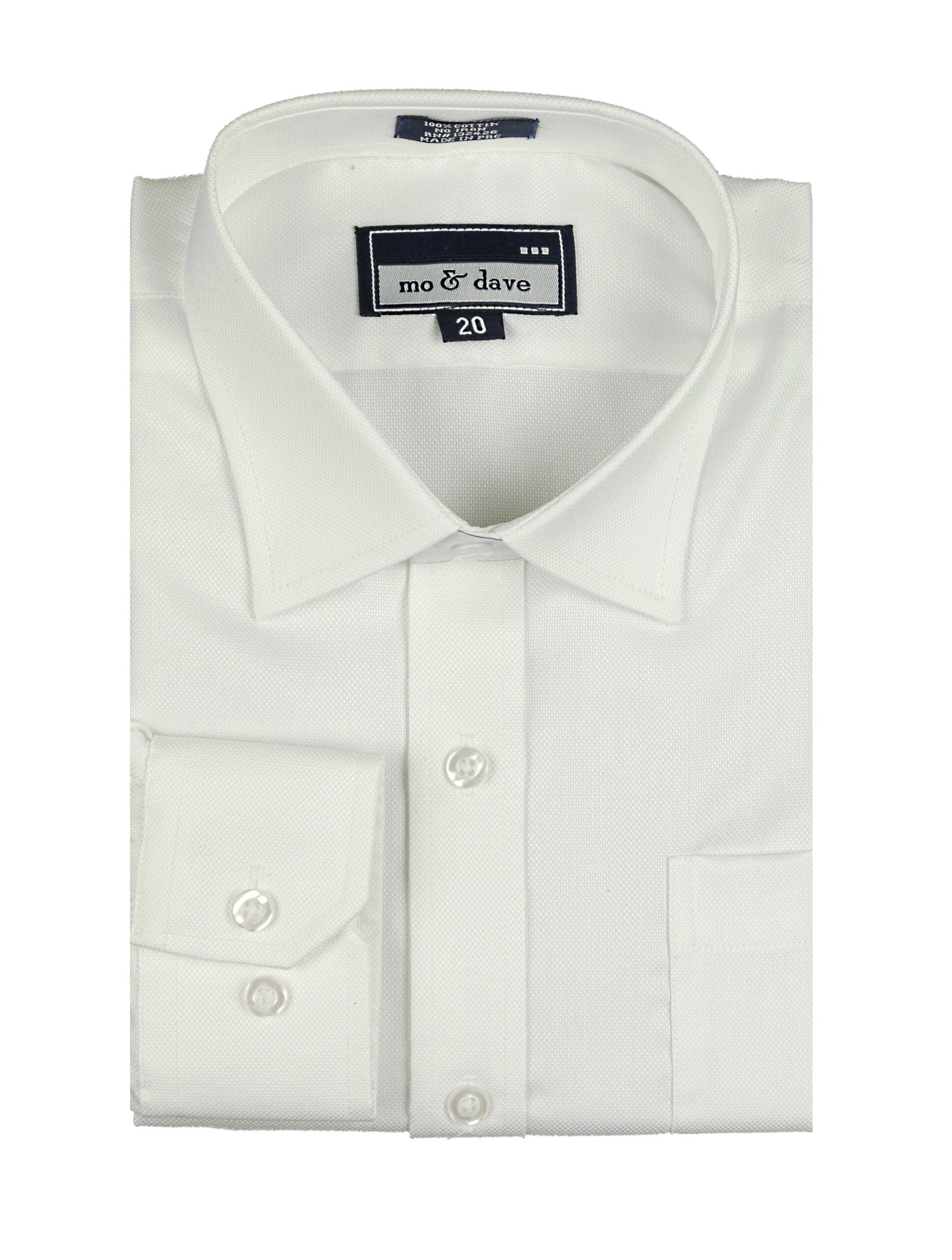 MO & DAVE White Textured 100% Cotton Non Iron Long Sleeve Dress Shirt