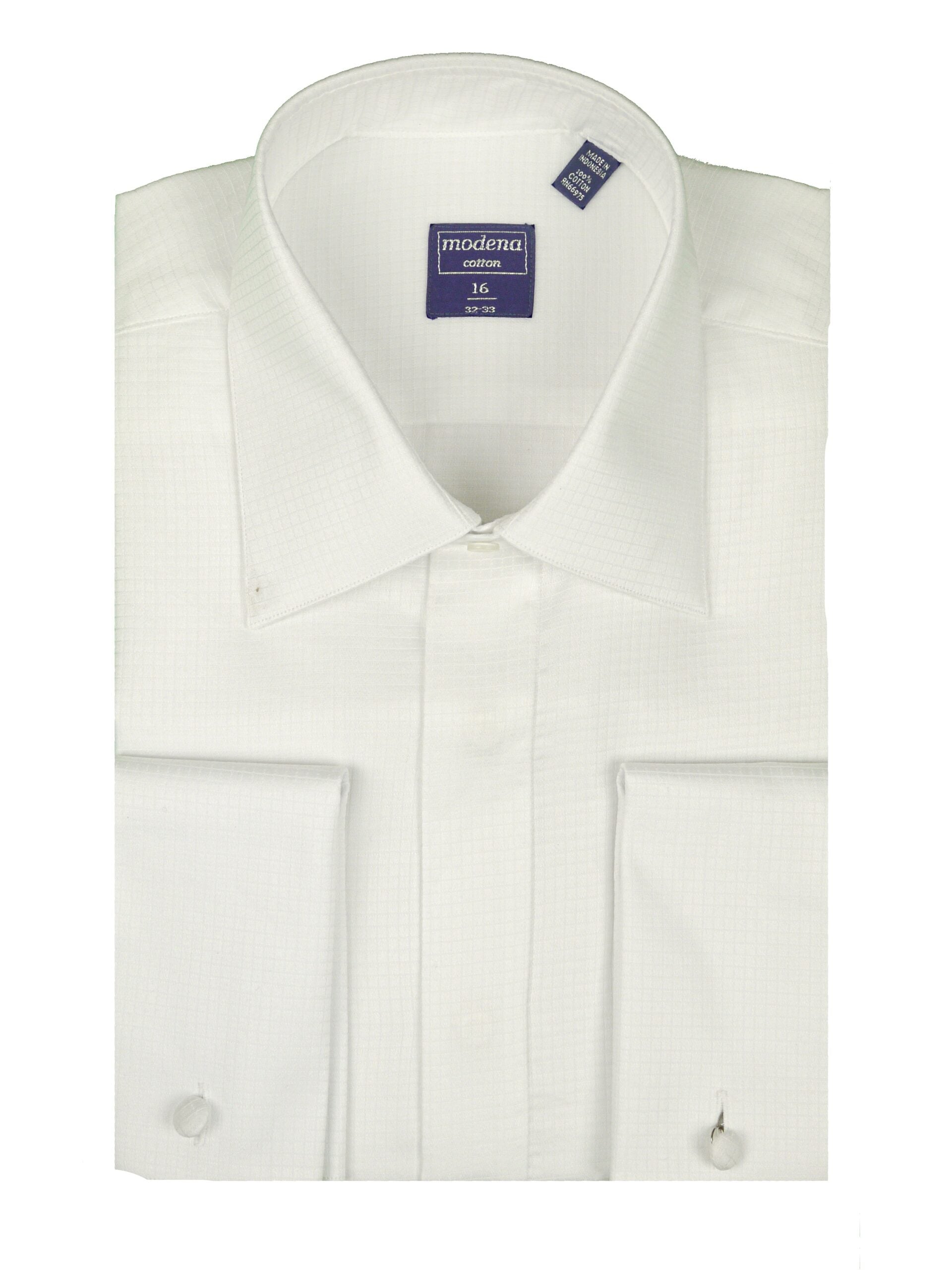 MODENA Mens Classic Fit French Cuff Textured Wrinkle Free White Dress Shirt