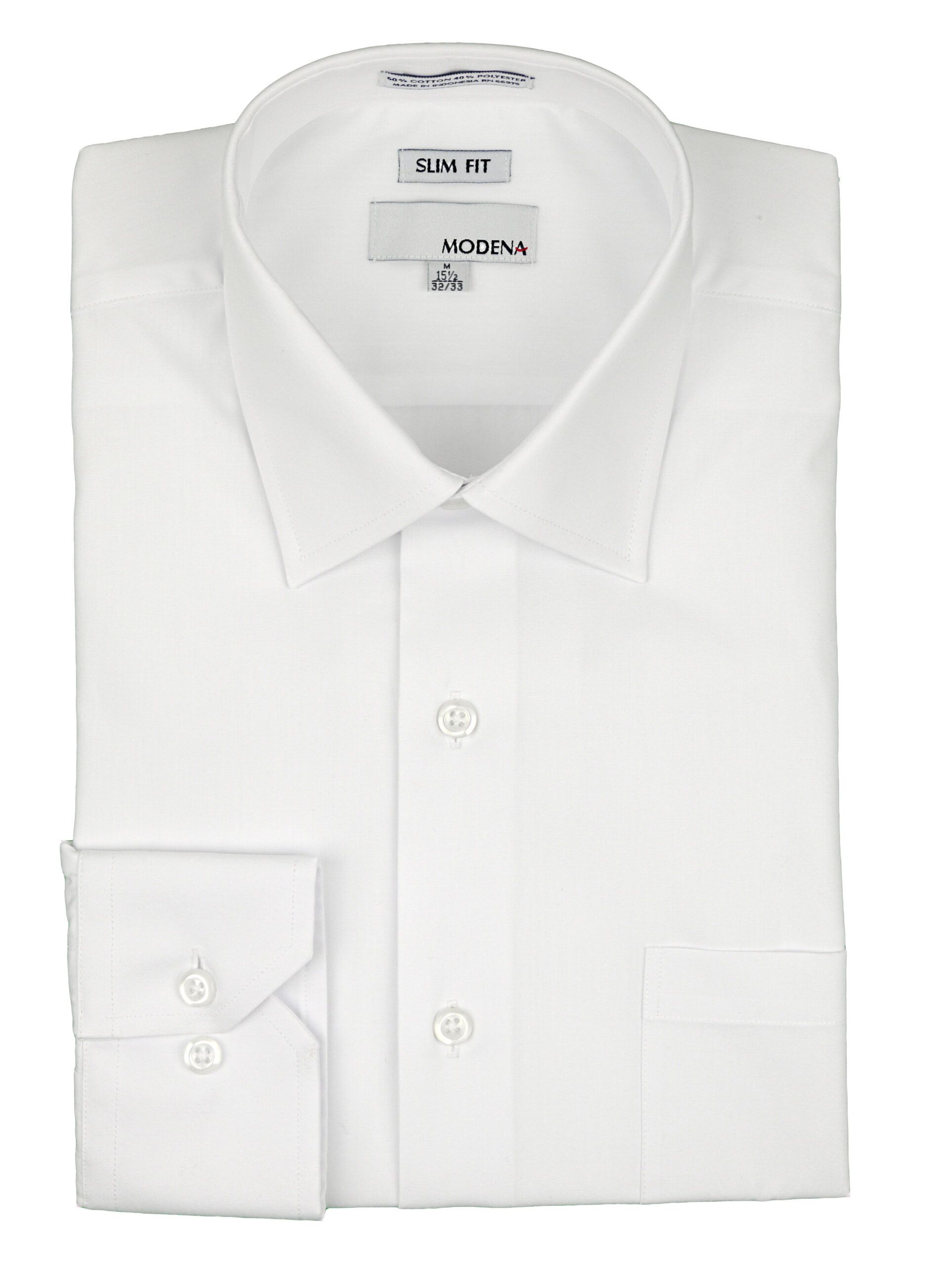 MODENA Mens Slim Fit Long SleeveWrinklee Free Solid White Dress Shirt