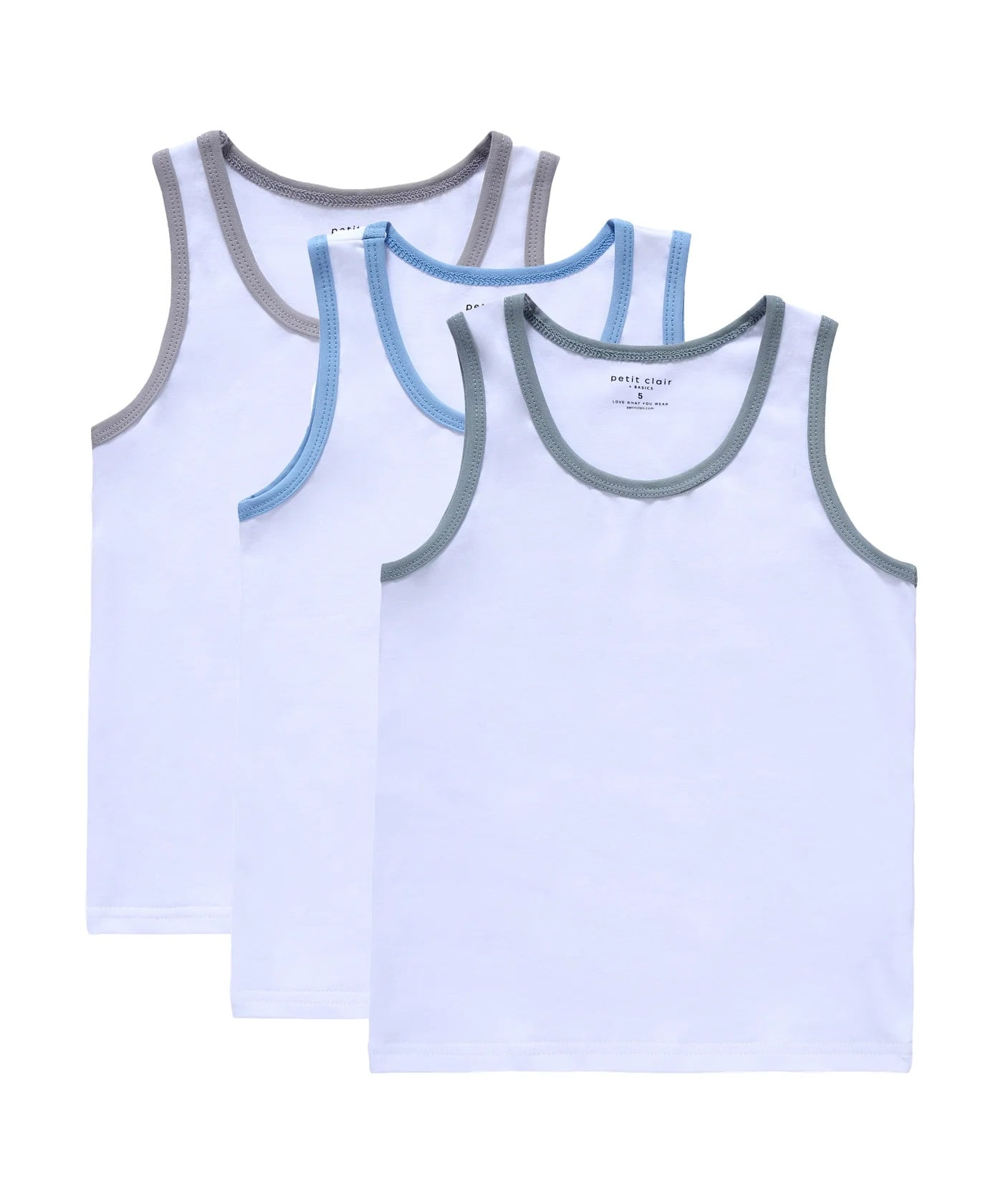 PETIT CLAIRB BOYS SLEEVELESS COLOR TRIM UNDERSHIRT 3- PACK