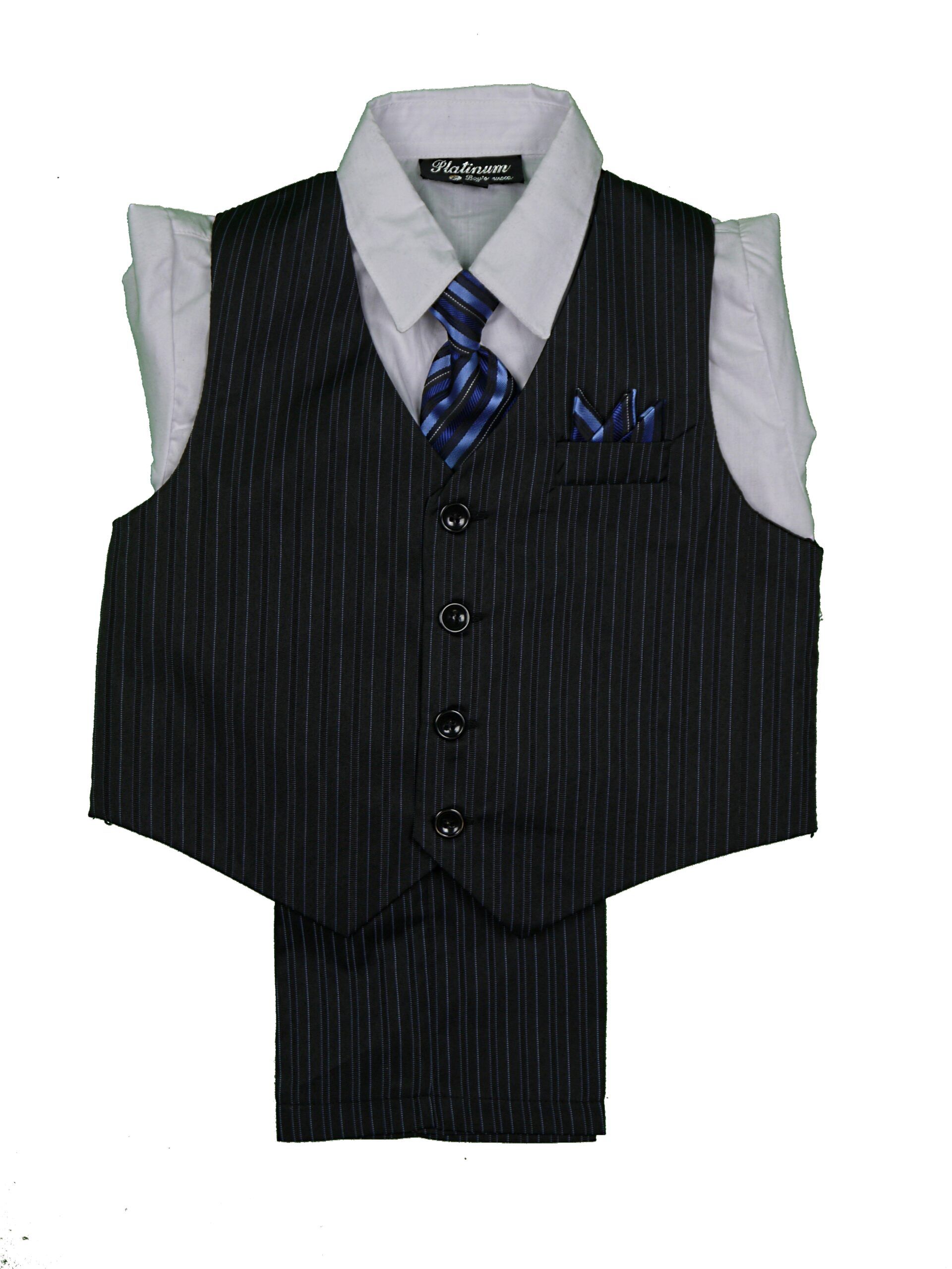 PLATINUM Boys Classic Fit Black Stripe Suit Vest With Pants - Boytique % PLATINUM Boys Classic Fit Black Stripe Suit Vest With Pants - Boytique %